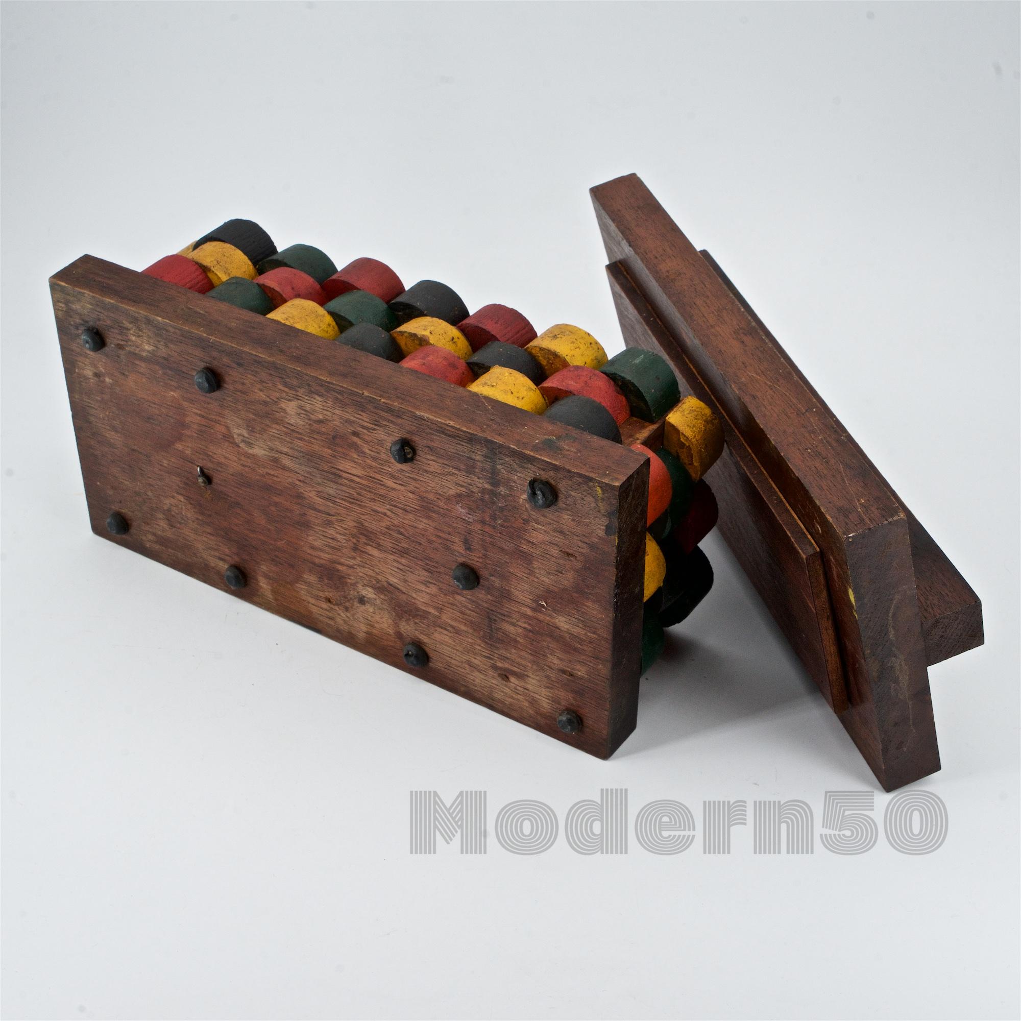 20th Century 1950s Painted Wooden Jewelry Lidded Box Studio Craft Peter Blake Bauhaus Style  For Sale