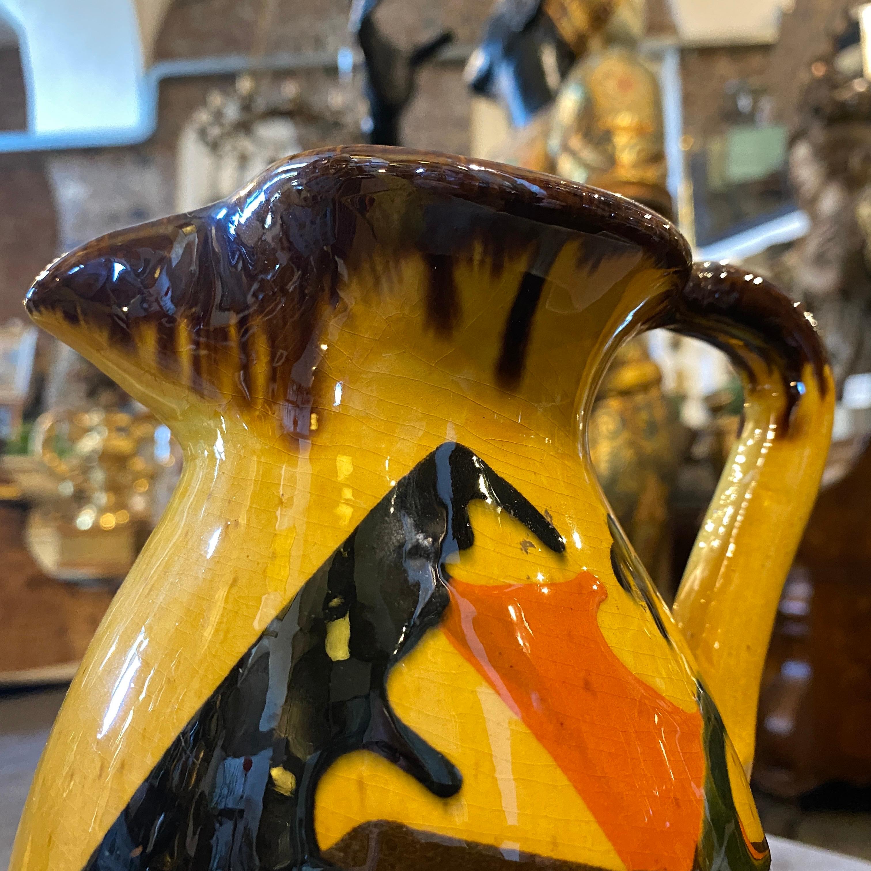 1930s Yellow, Brown and Orange Futurist Ceramic Italian Jug For Sale 5