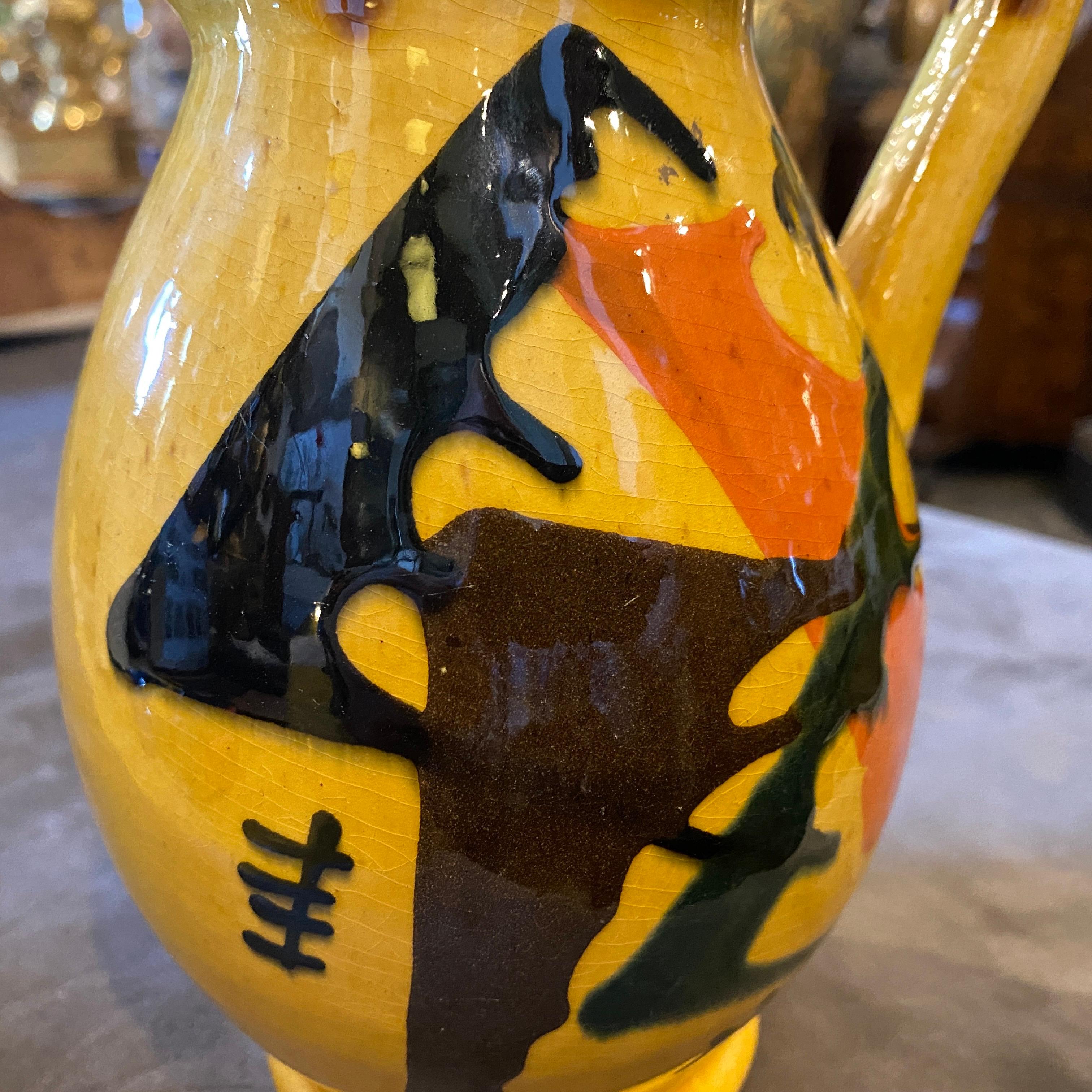 1930s Yellow, Brown and Orange Futurist Ceramic Italian Jug For Sale 6