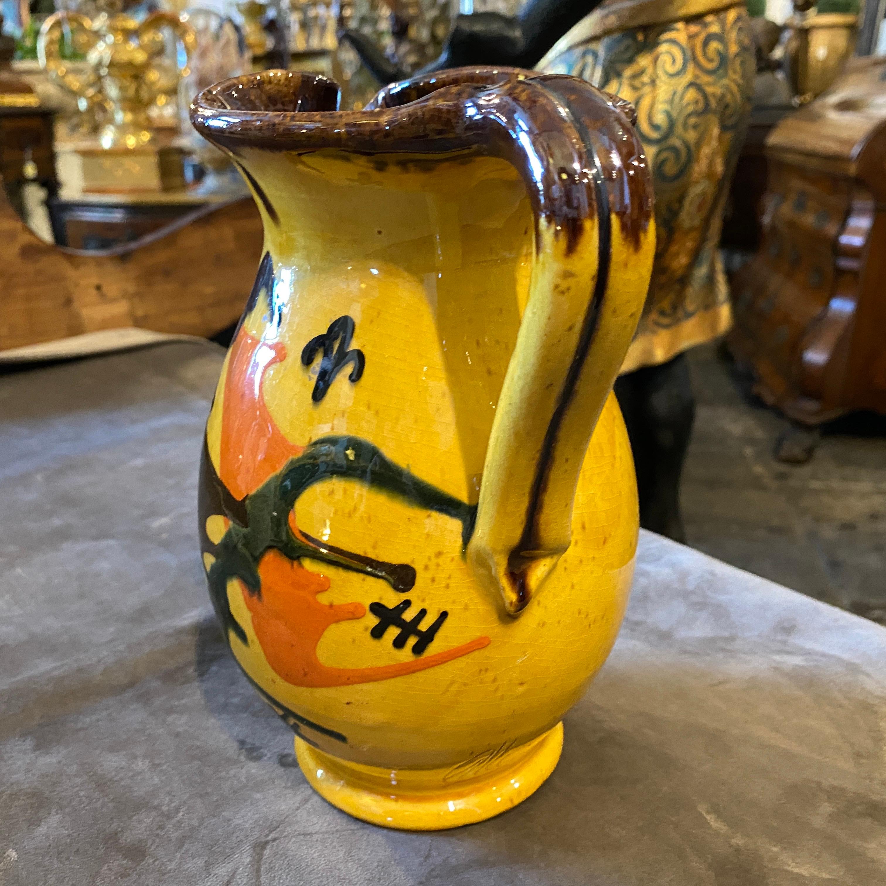 20th Century 1930s Yellow, Brown and Orange Futurist Ceramic Italian Jug For Sale