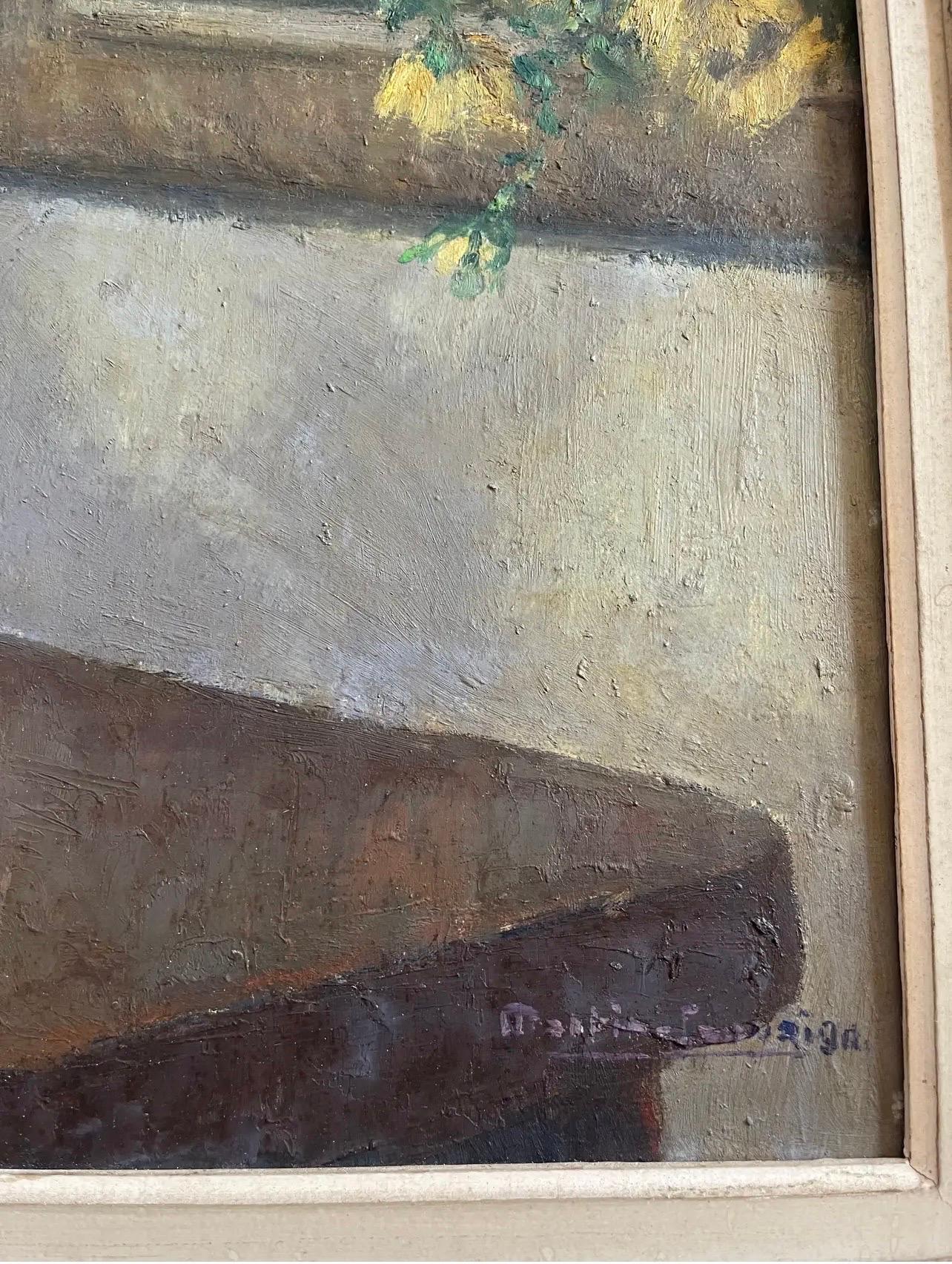 Français Nature morte aux marguerites jaunes des années 1930, peinture à l'huile encadrée en vente
