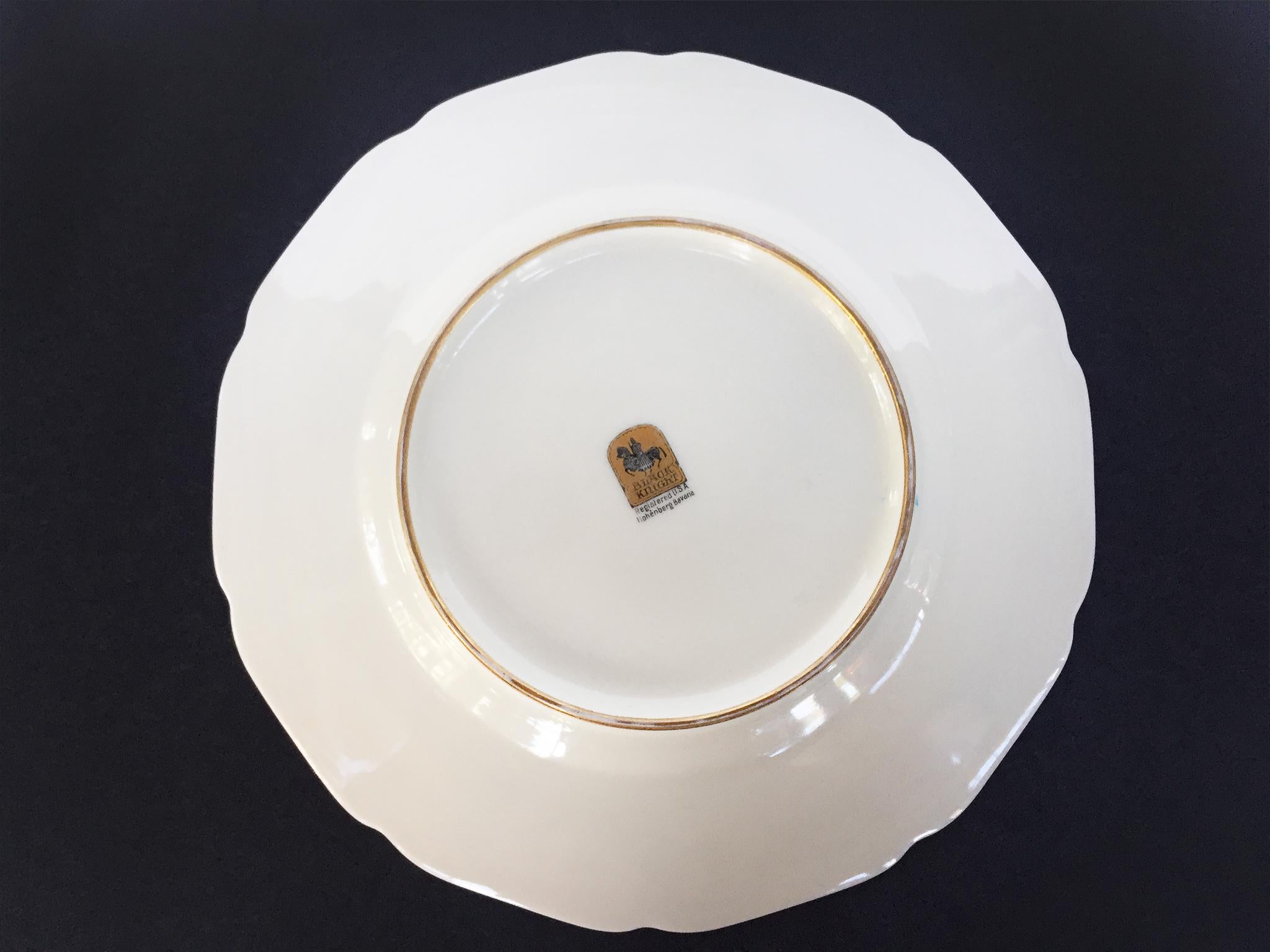 Mid-20th Century 1930s Yellow Gold-Rimmed Porcelain China by Black Knight Set of 12