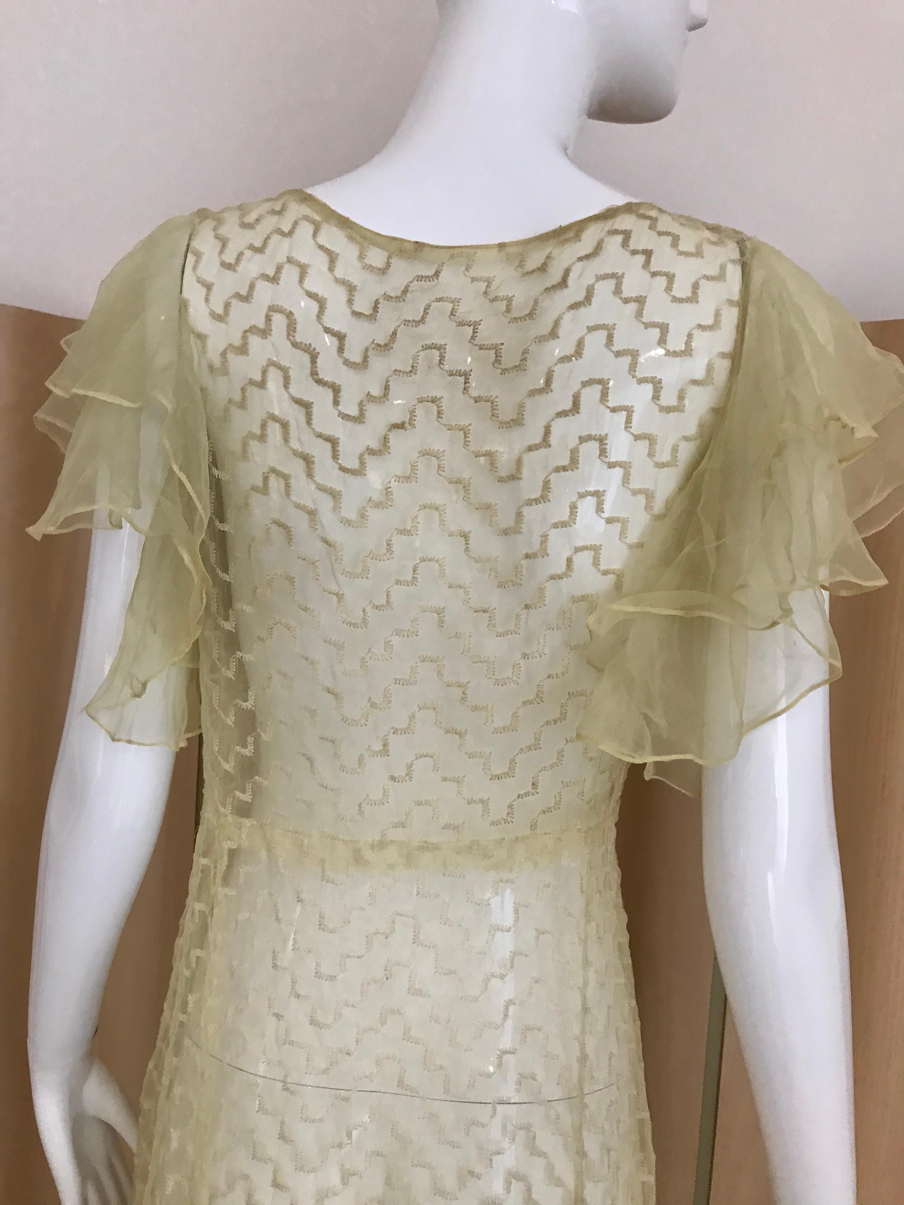 Beige 1930s Yellow Sheer Silk Dress 