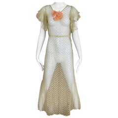 1930s Yellow Sheer Silk Dress 