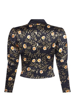 1930s Yvonne of Cherbourg Black Hand Painted Silk Cropped Jacket