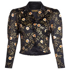 1930s Yvonne of Cherbourg Black Hand Painted Silk Cropped Jacket