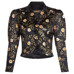 Vintage 1930s Yvonne of Cherbourg Black Hand Painted Silk Cropped Jacket