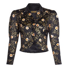 Vintage 1930s Yvonne of Cherbourg Black Hand Painted Silk Cropped Jacket