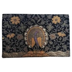 1930s Zardozi Indian Clutch with Peacock with Gold Metal Thread