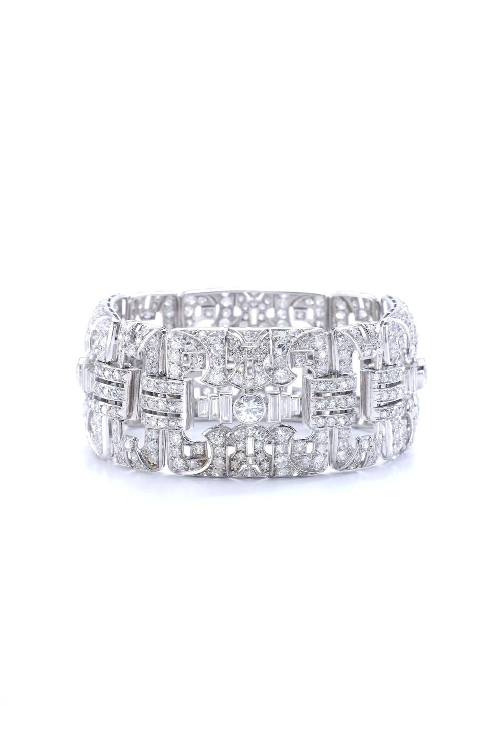 1930s French Art Deco Diamond Platinum Bracelet  In Excellent Condition In Geneva, CH