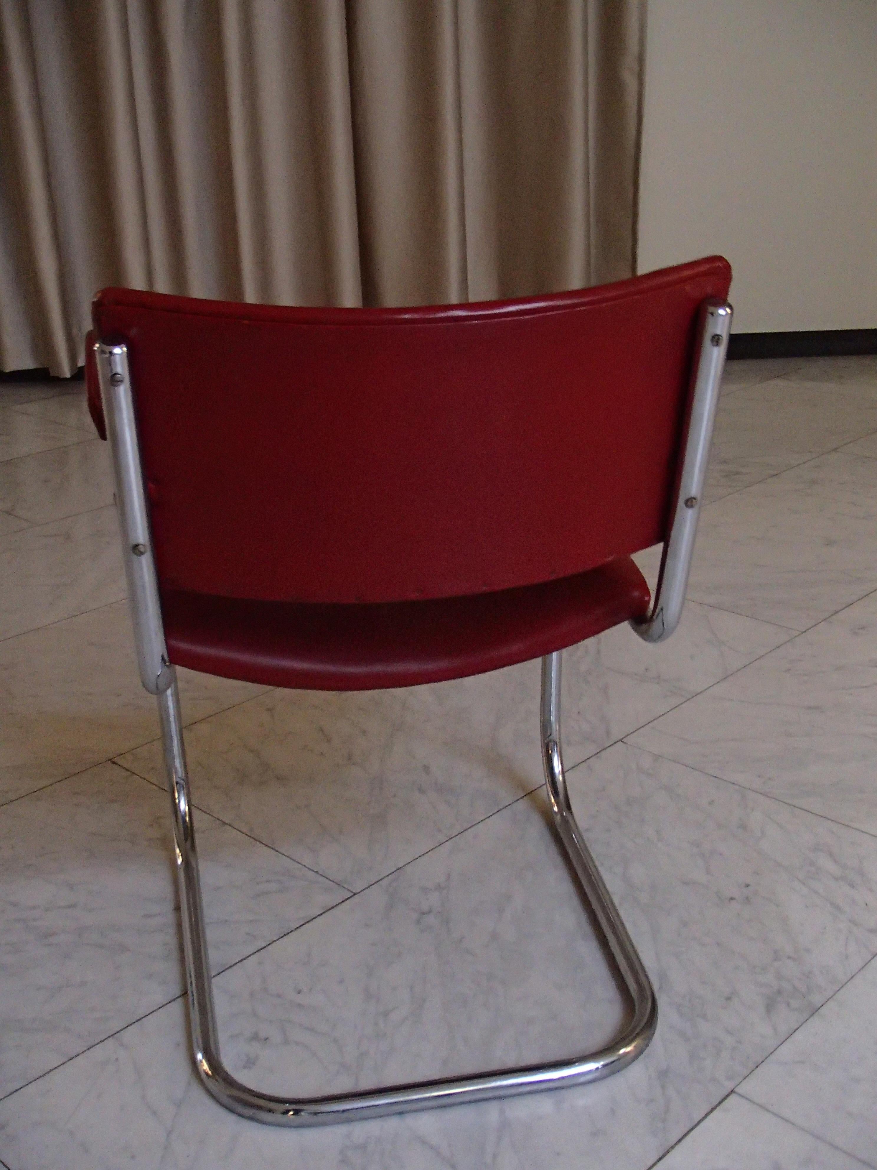 Bauhaus 1930thies 6 Red Leather Armchairs by Serge Chermayeff for PEL For Sale