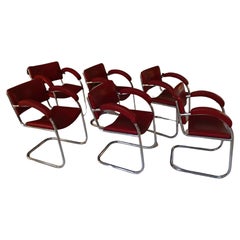 Used 1930thies 6 Red Leather Armchairs by Serge Chermayeff for PEL