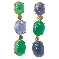 19.31 Carat Natural Emerald, 26.52 Carat Tanzanite Dangle/ Chandelier Earrings 