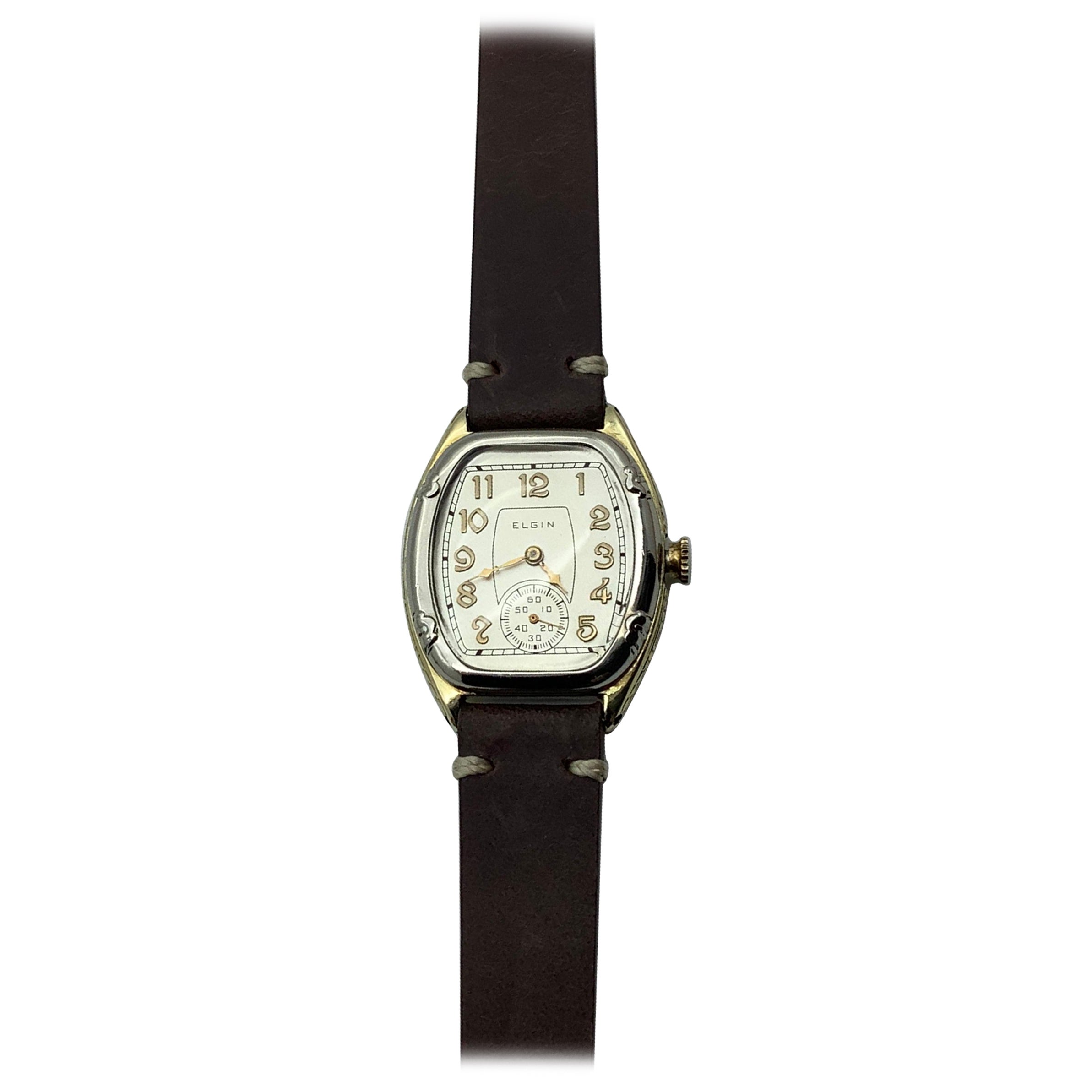 1931 Elgin Campus Modell 467. Weiß- und Grüngold gefüllt! Art Deco Schönheit im Angebot