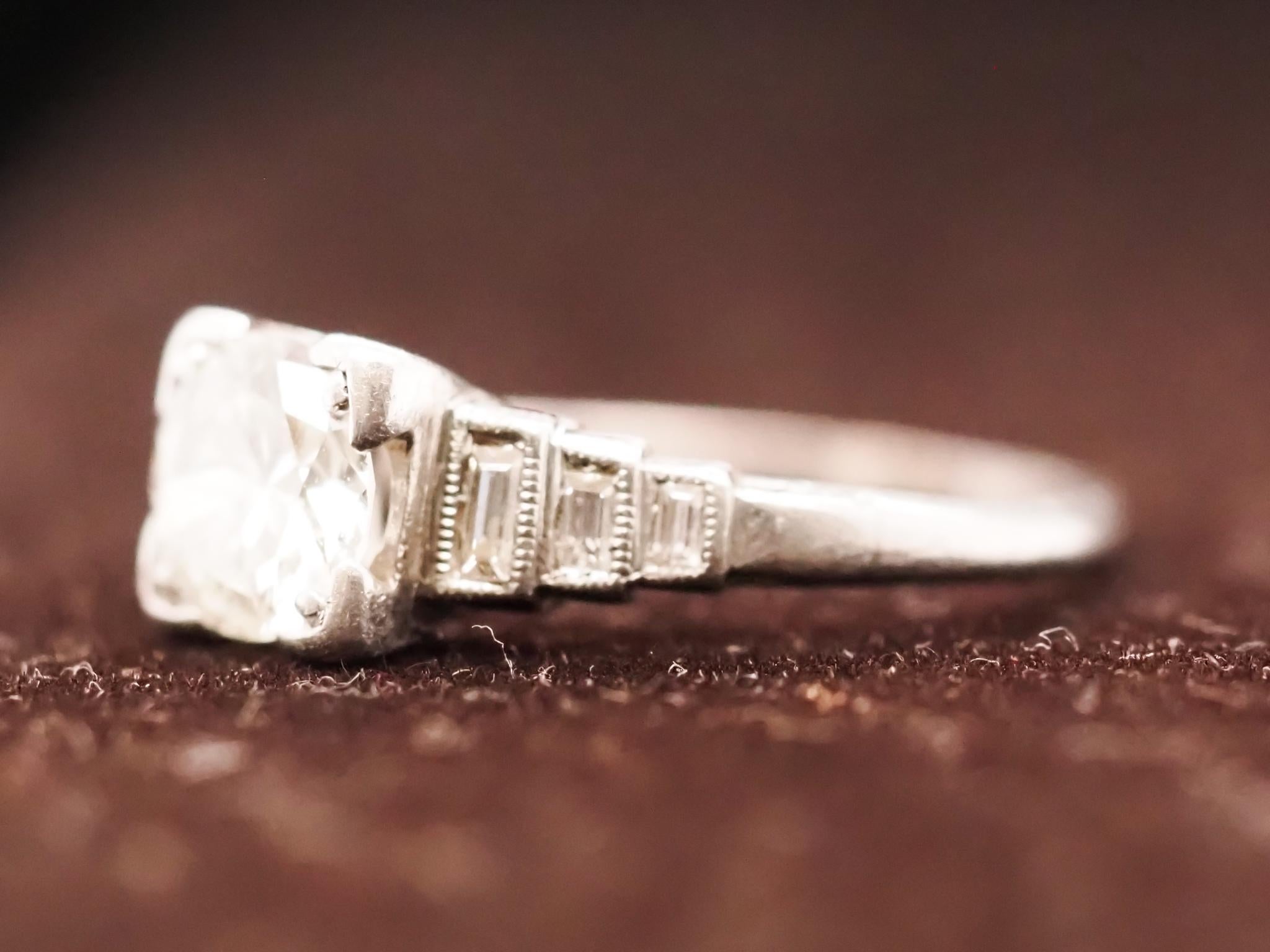 1931 Date Platinum Art Deco 1.00 Carat Old European Diamond Engagement Ring In Good Condition For Sale In Hicksville, NY