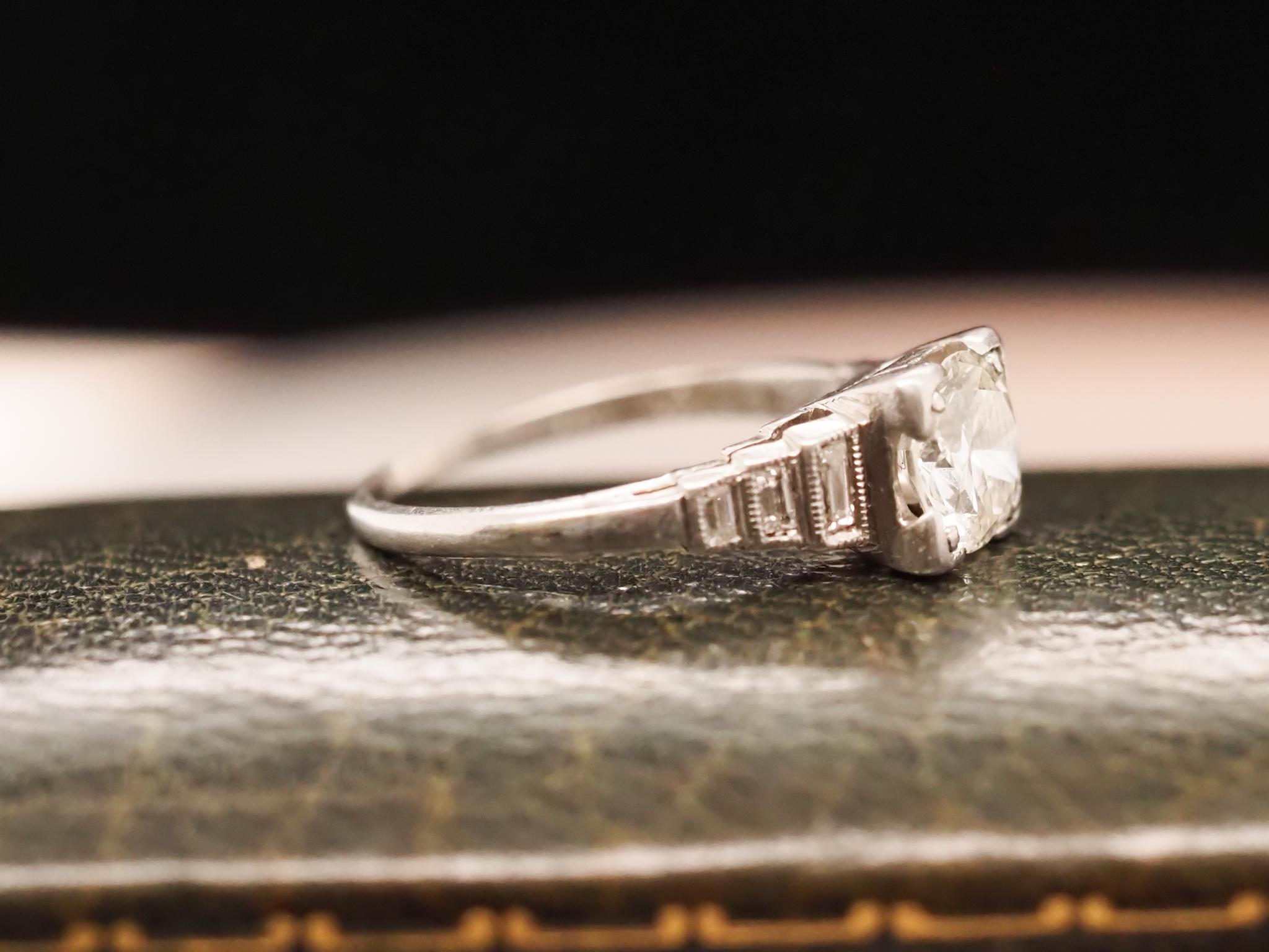 1931 Date Platinum Art Deco 1.00 Carat Old European Diamond Engagement Ring For Sale 1