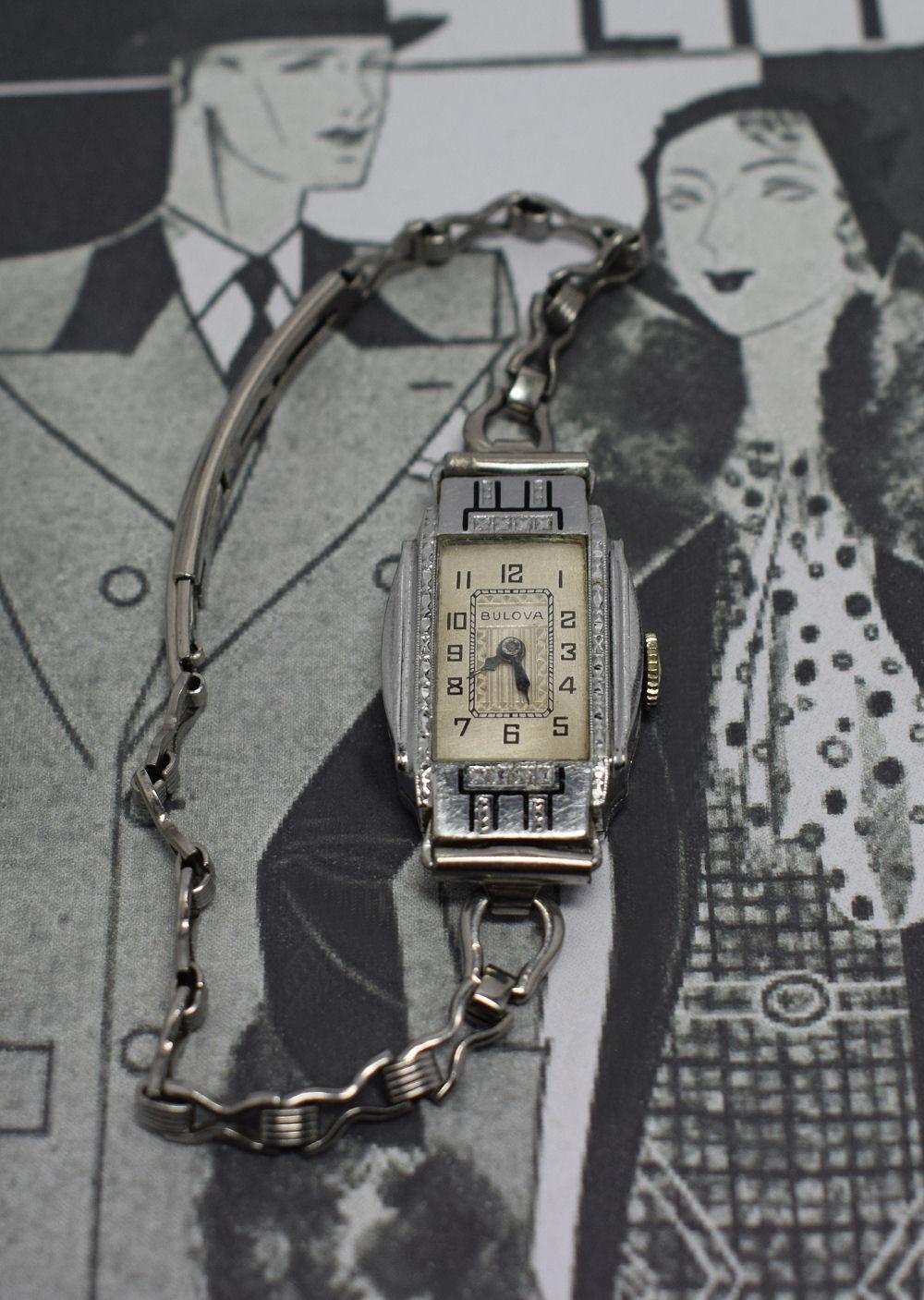 1931 Ladies Art Deco Enamel Bulova Watch 3