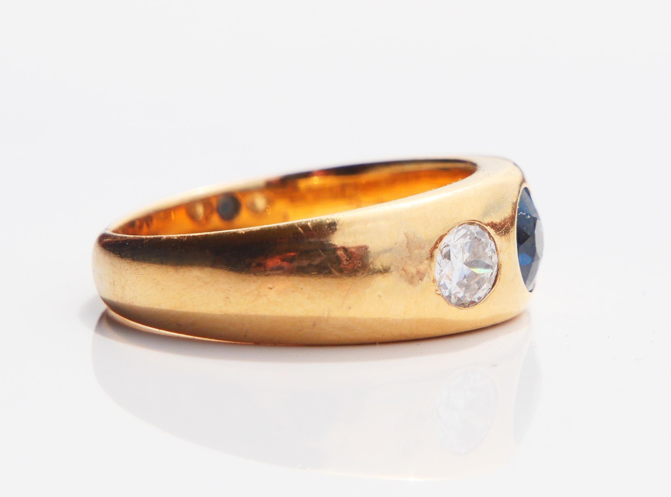 1931 Men Lord Ring 0.65ct Sapphire 0.72ctw Diamonds solid 18K Gold ØUS7.75/7.25g For Sale 5
