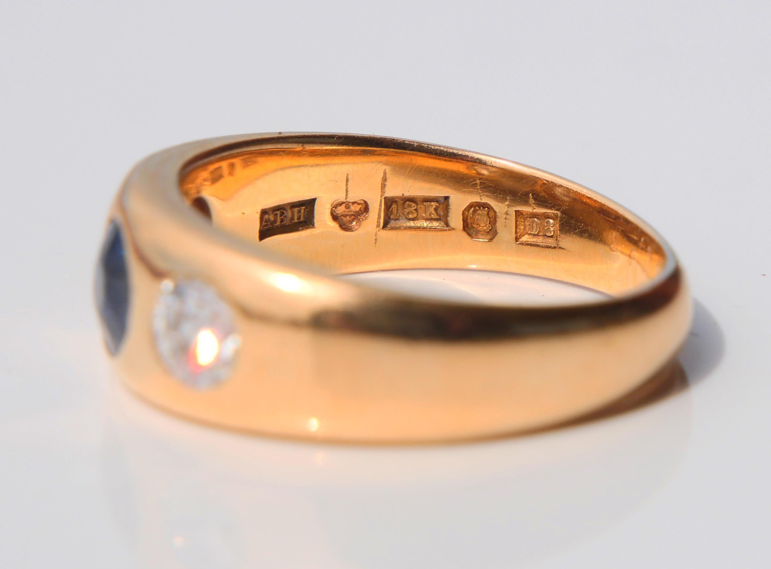 1931 Men Lord Ring 0.65ct Sapphire 0.72ctw Diamonds solid 18K Gold ØUS7.75/7.25g For Sale 6