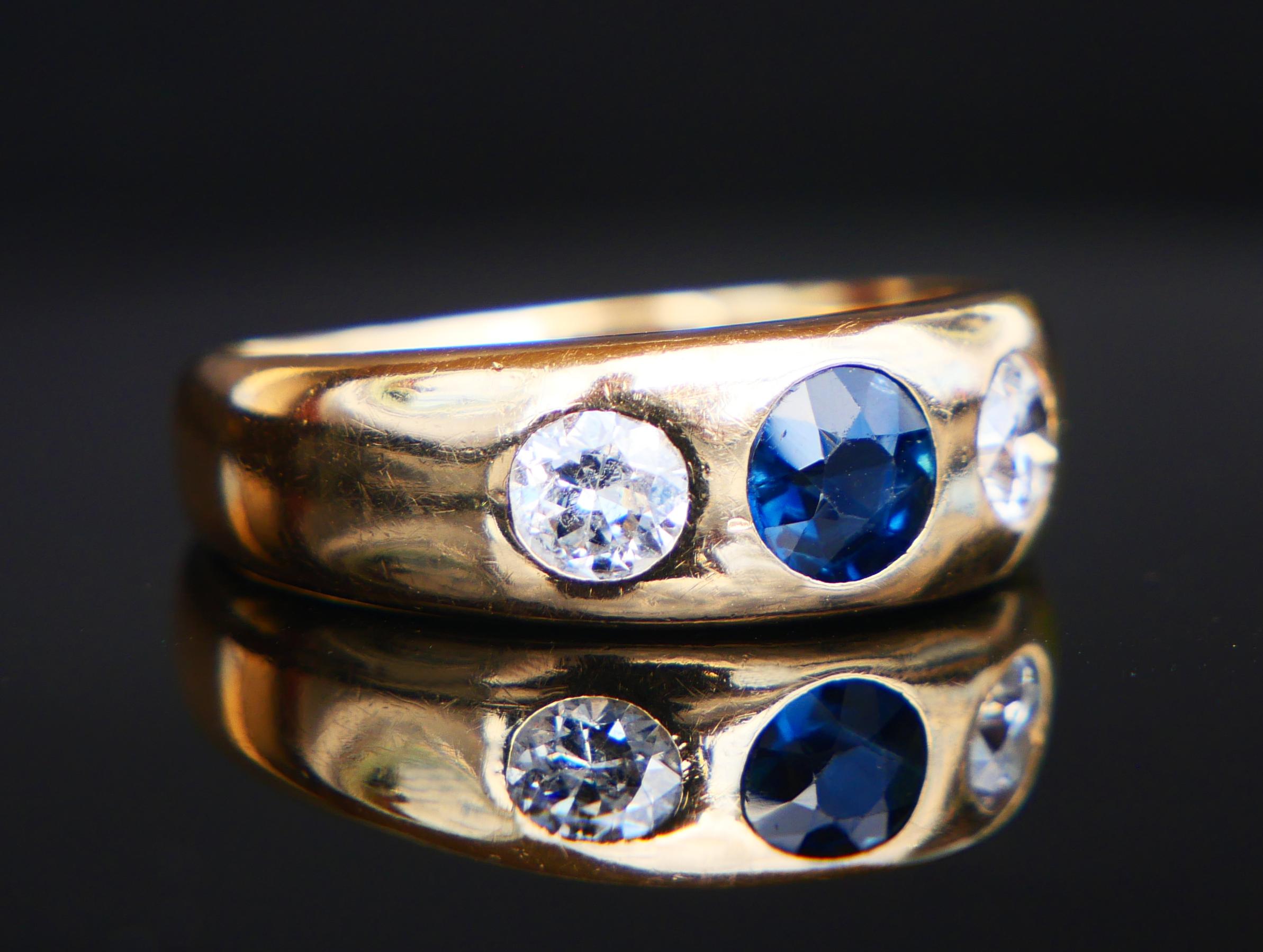 Art Deco 1931 Men Lord Ring 0.65ct Sapphire 0.72ctw Diamonds solid 18K Gold ØUS7.75/7.25g For Sale