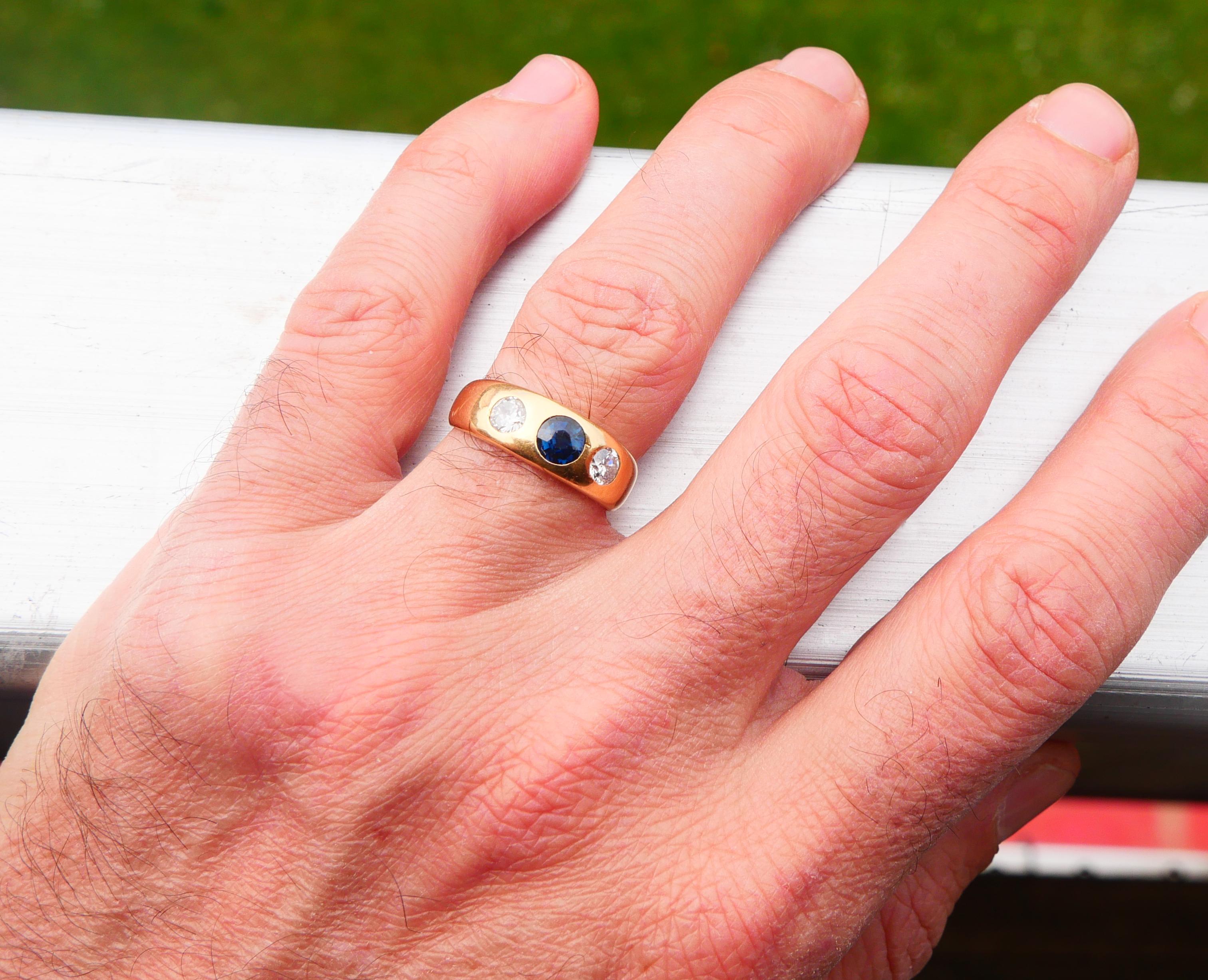 Women's 1931 Men Lord Ring 0.65ct Sapphire 0.72ctw Diamonds solid 18K Gold ØUS7.75/7.25g For Sale