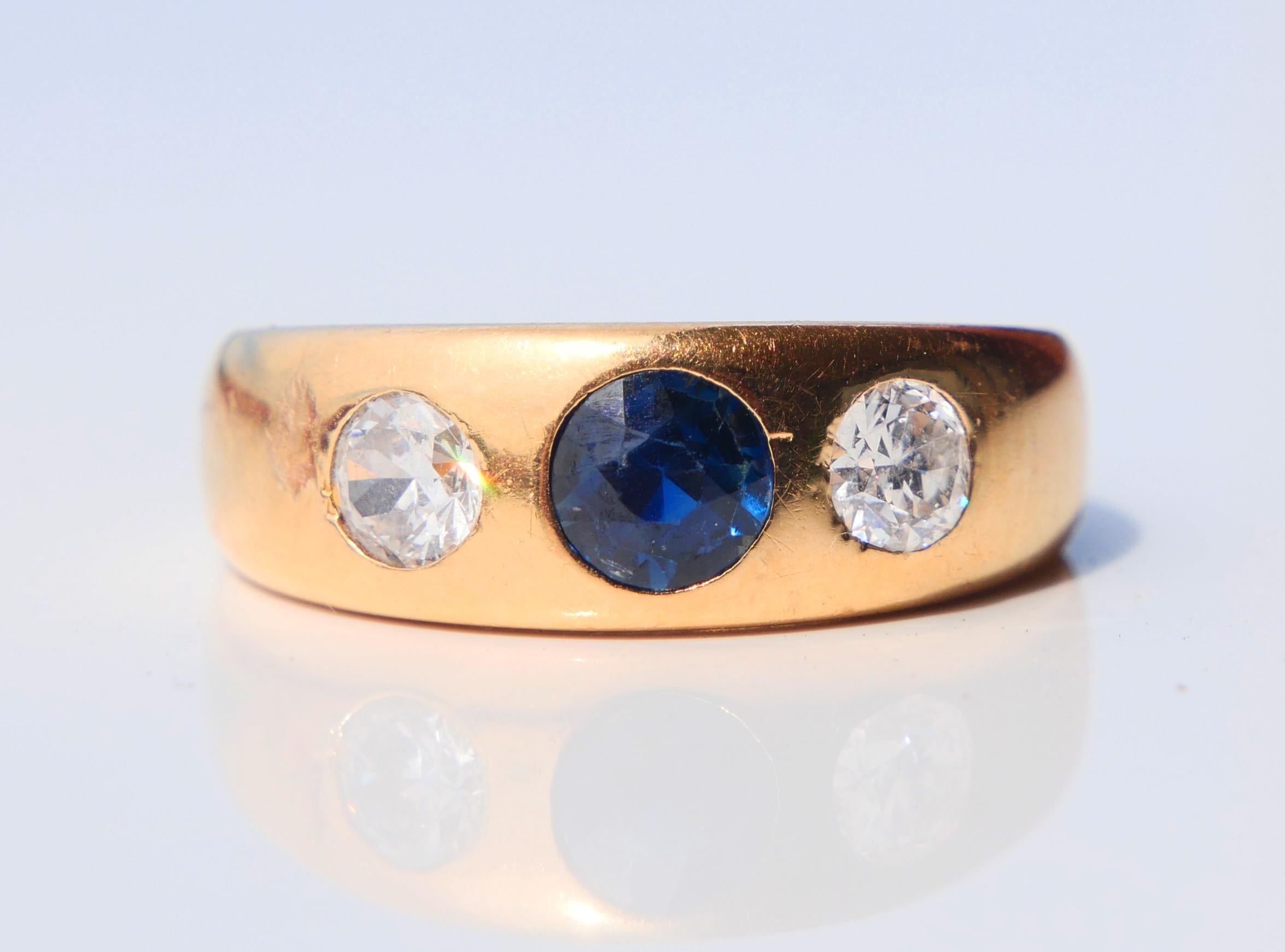 1931 Men Lord Ring 0.65ct Sapphire 0.72ctw Diamonds solid 18K Gold ØUS7.75/7.25g For Sale 2