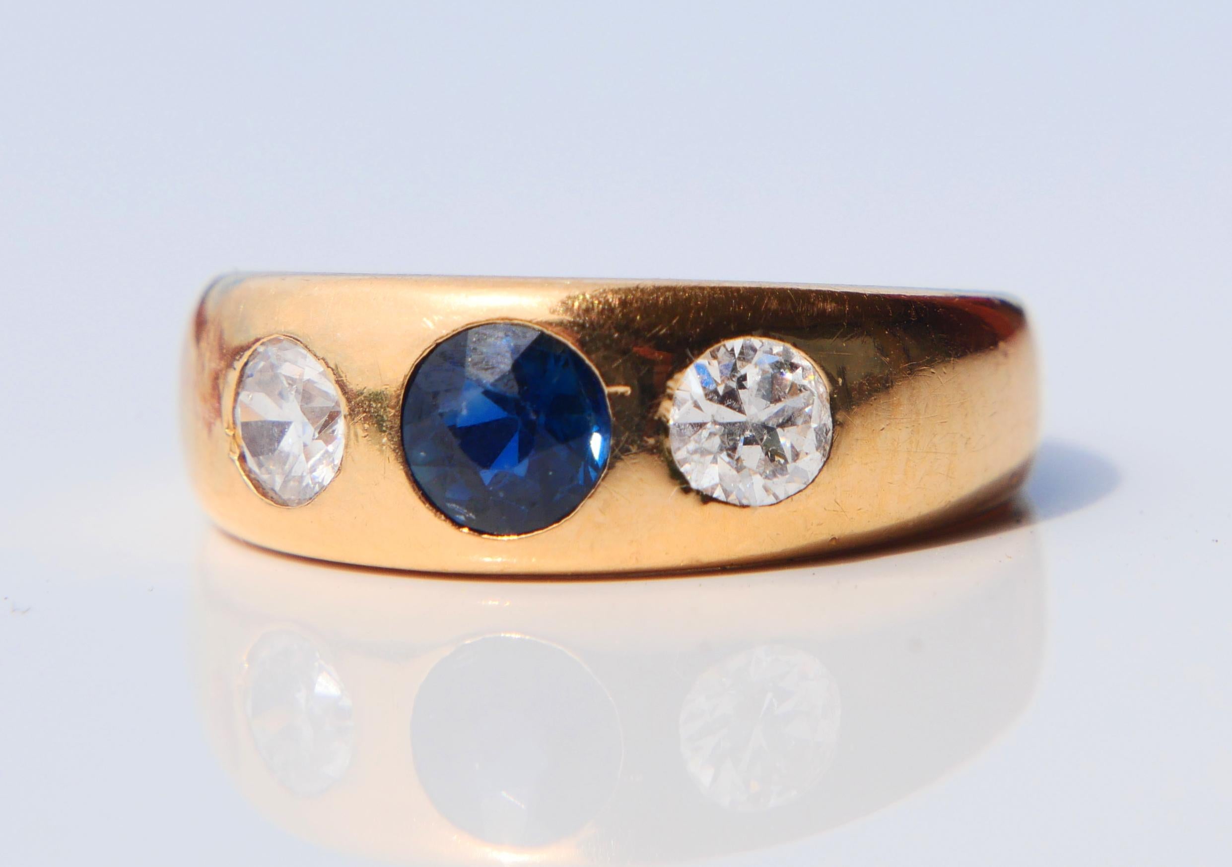 1931 Men Lord Ring 0.65ct Sapphire 0.72ctw Diamonds solid 18K Gold ØUS7.75/7.25g For Sale 4