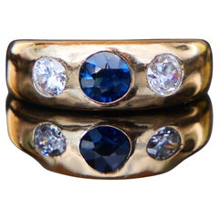 1931 Männer Lord Ring 0.65ct Saphir 0.72ctw Diamanten massiv 18K Gold ØUS7.75/7.25g