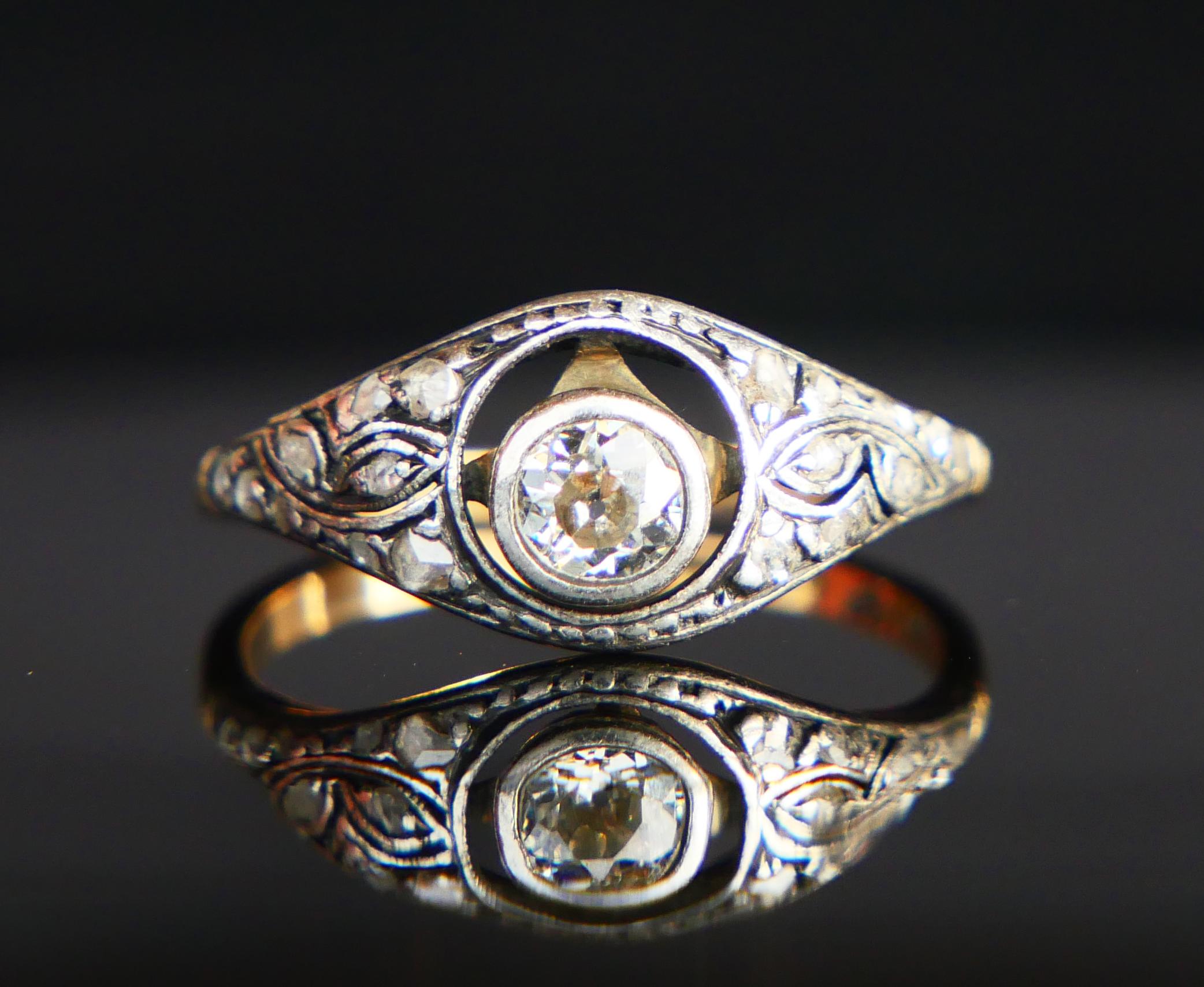 1931 Nordic Ring 0,5ct. Diamanten massiv 18K Gold Silber Ø US8.5 / 2.76gr im Angebot 7