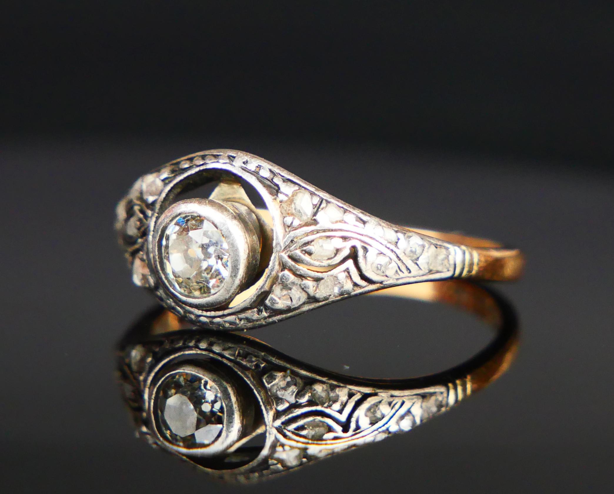 1931 Nordic Ring 0,5ct. Diamanten massiv 18K Gold Silber Ø US8.5 / 2.76gr im Angebot 9