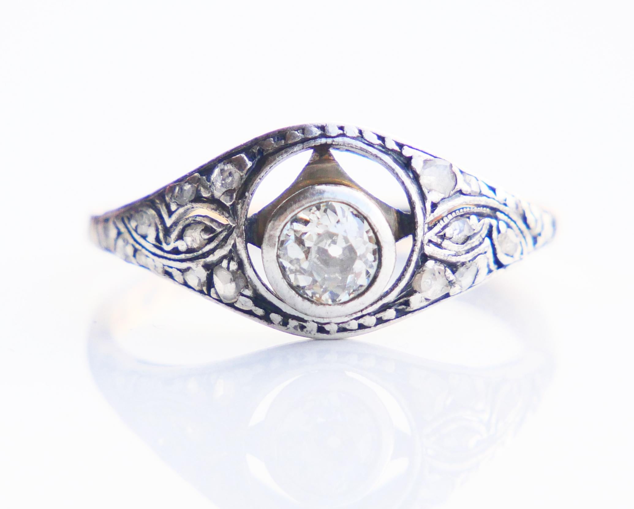 Art Deco 1931 Nordic Ring 0.5ct. Diamonds solid 18K Gold Silver Ø US8.5 / 2.76gr For Sale
