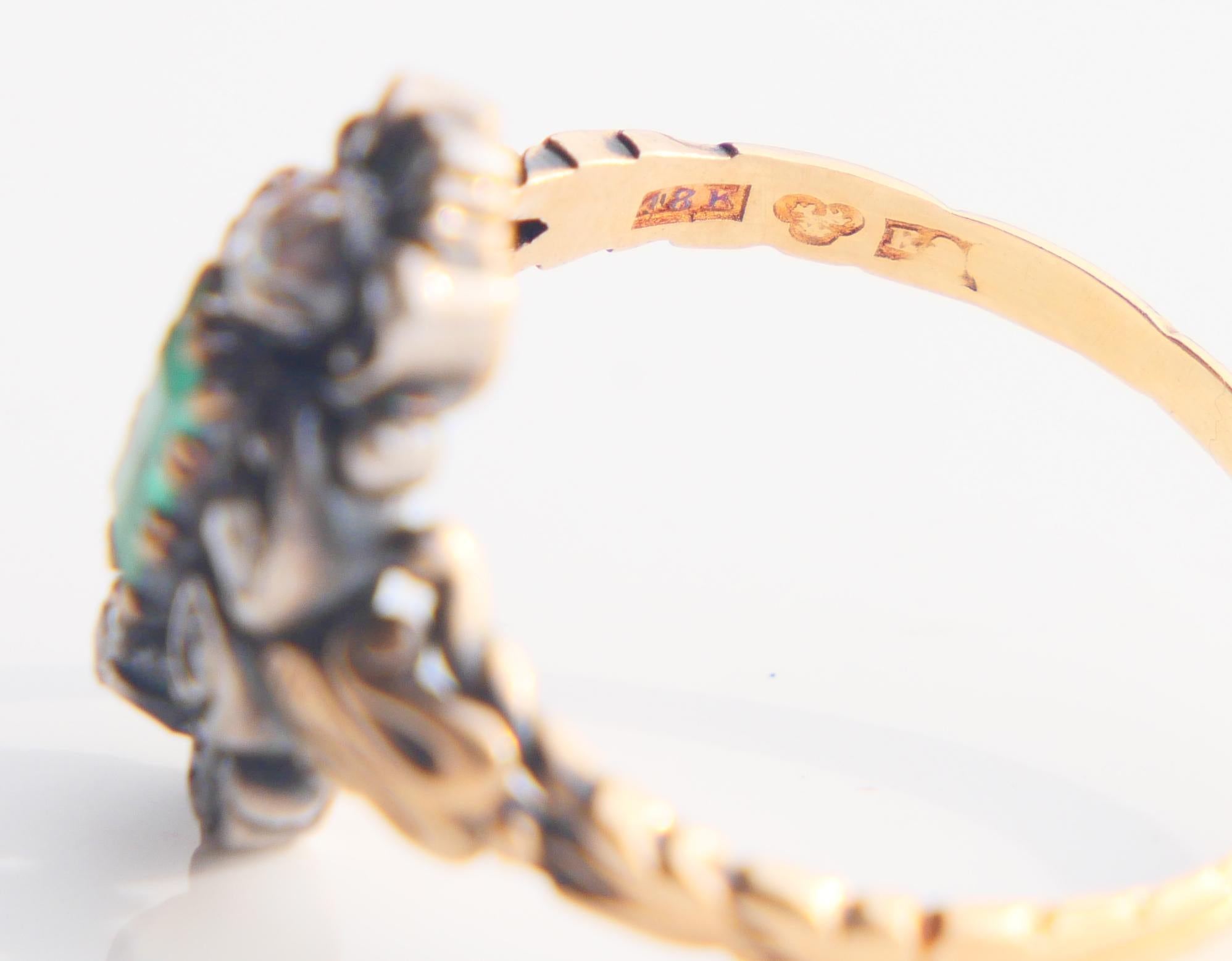 1931 Anello Nordico 0.9 ct Smeraldo 0.8 ctw Diamanti Oro 18K Argento ØUS9.75/5.3gr in vendita 8
