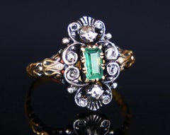 1931 Nordischer Ring 0.9 ct Smaragd 0.8 ctw Diamanten 18K Gold Silber ØUS9.75/5.3gr
