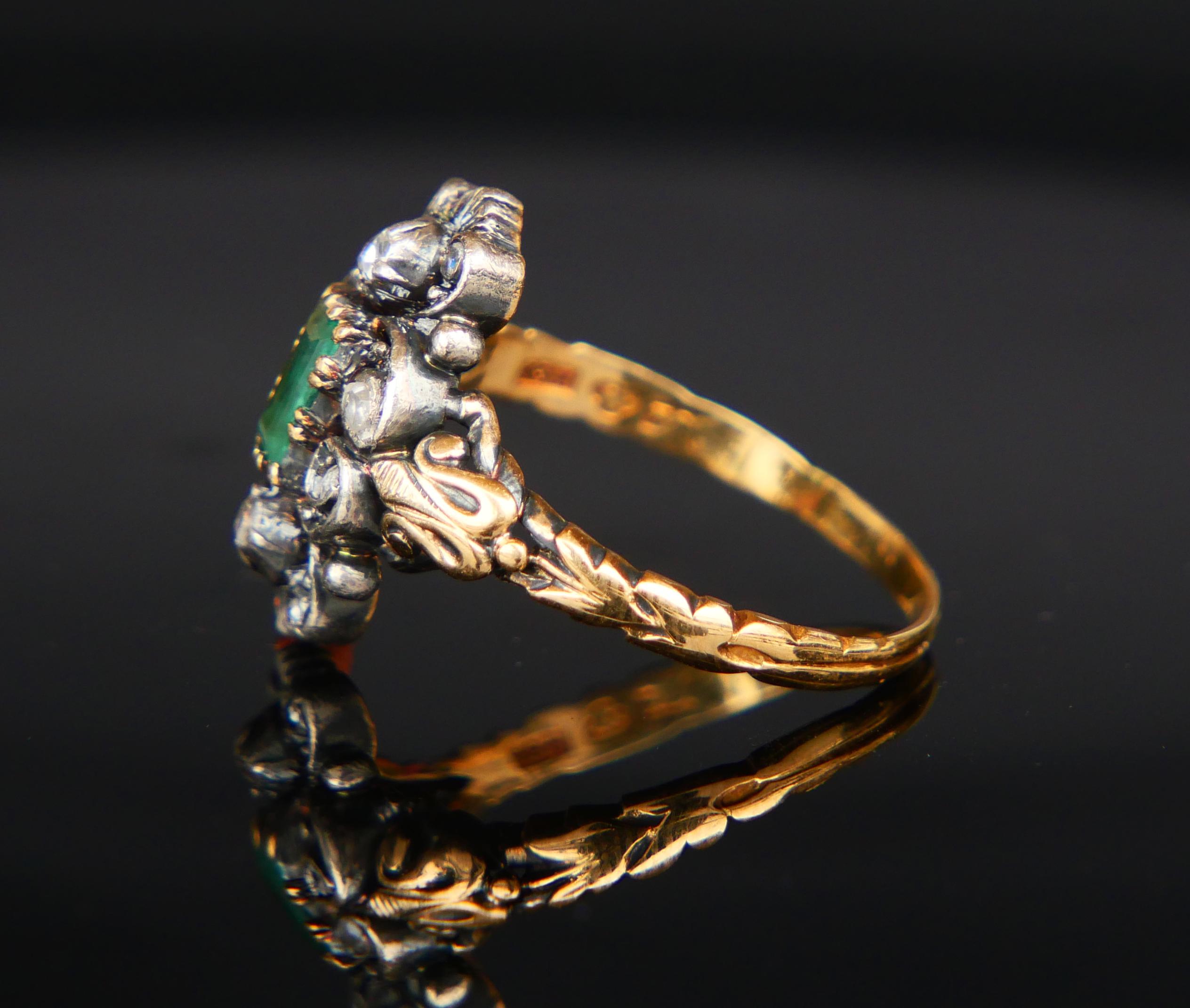 Taglio baguette 1931 Anello Nordico 0.9 ct Smeraldo 0.8 ctw Diamanti Oro 18K Argento ØUS9.75/5.3gr in vendita