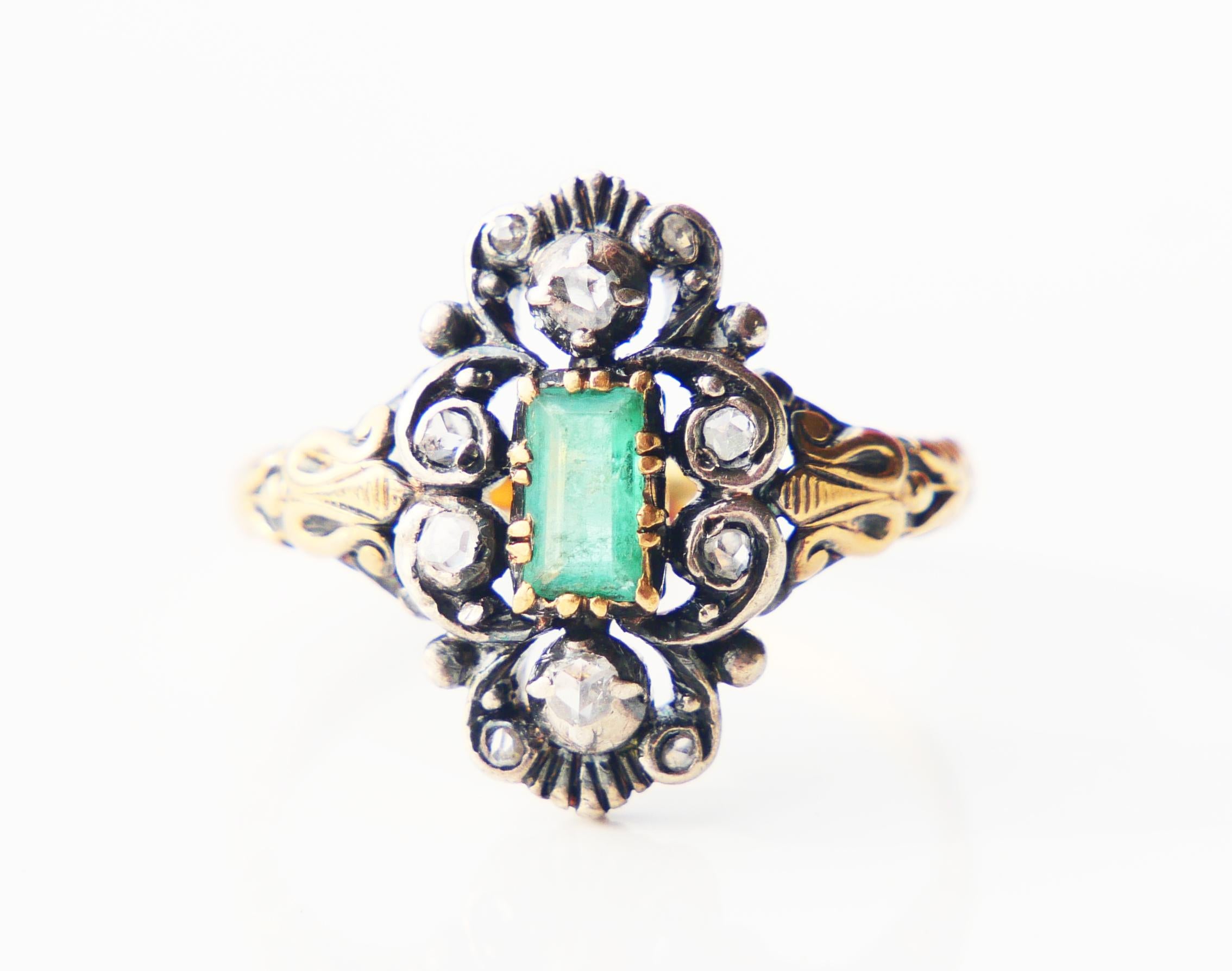 1931 Anello Nordico 0.9 ct Smeraldo 0.8 ctw Diamanti Oro 18K Argento ØUS9.75/5.3gr in vendita 2