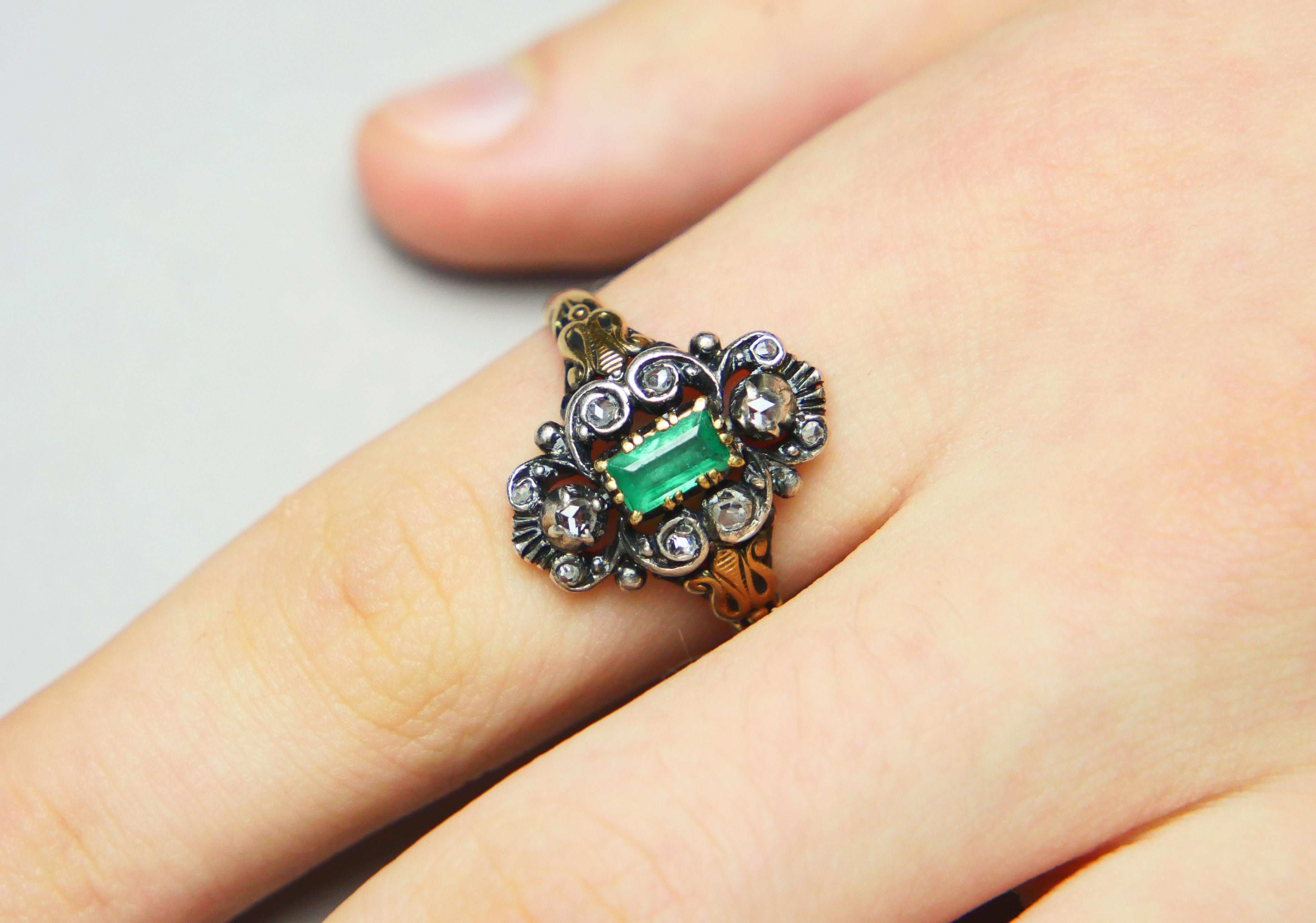 Donna 1931 Anello Nordico 0.9 ct Smeraldo 0.8 ctw Diamanti Oro 18K Argento ØUS9.75/5.3gr in vendita
