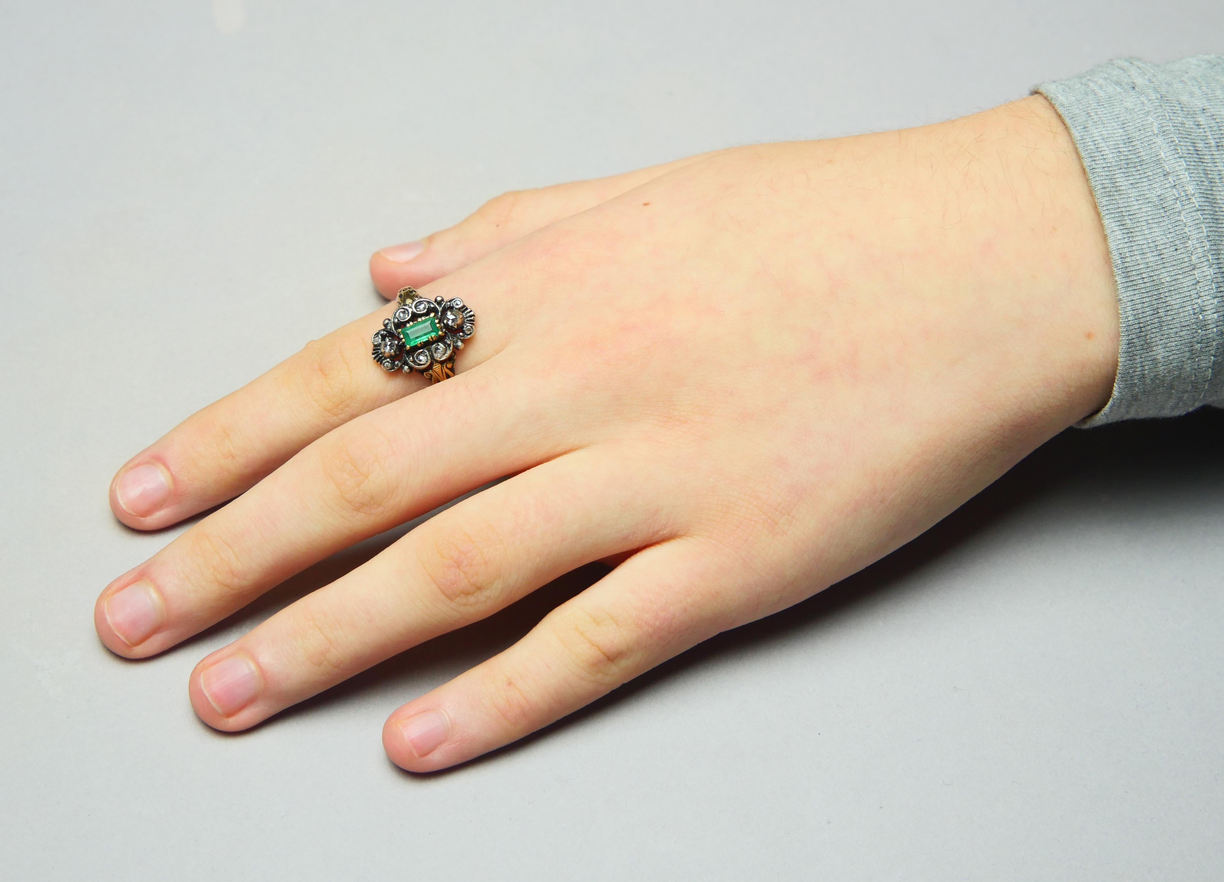 1931 Anello Nordico 0.9 ct Smeraldo 0.8 ctw Diamanti Oro 18K Argento ØUS9.75/5.3gr in vendita 1