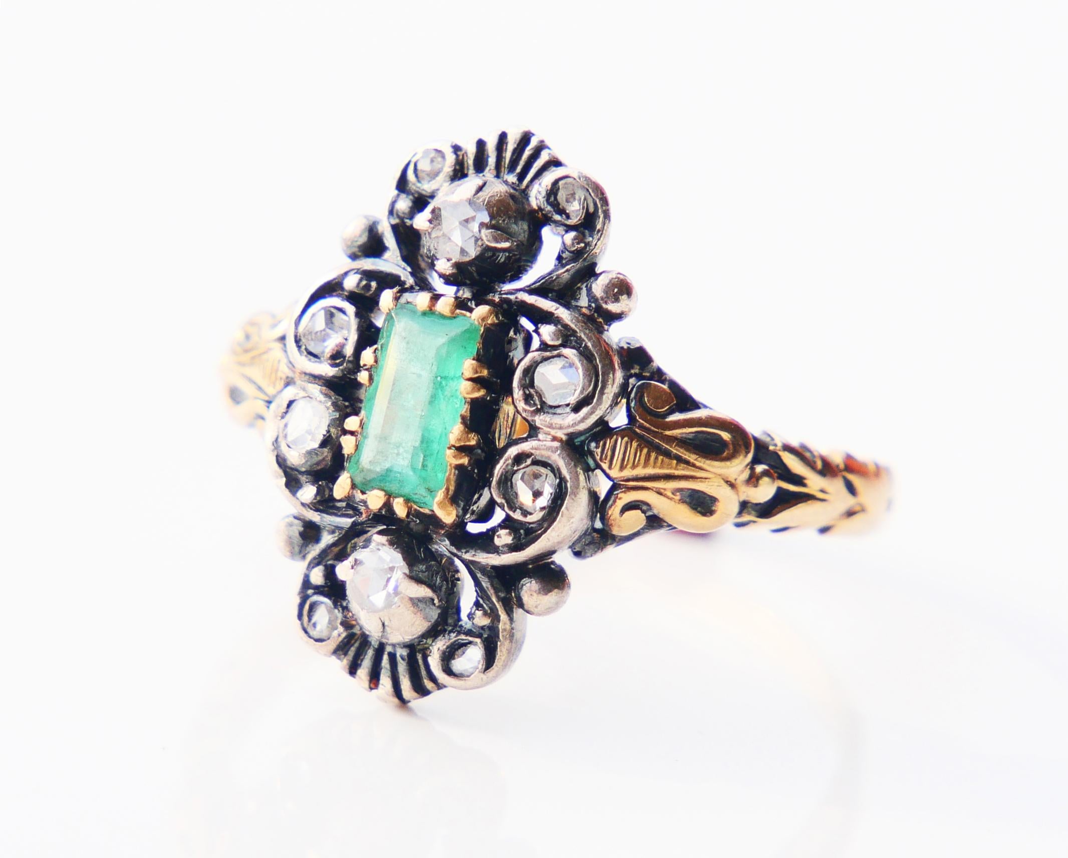 1931 Anello Nordico 0.9 ct Smeraldo 0.8 ctw Diamanti Oro 18K Argento ØUS9.75/5.3gr in vendita 4