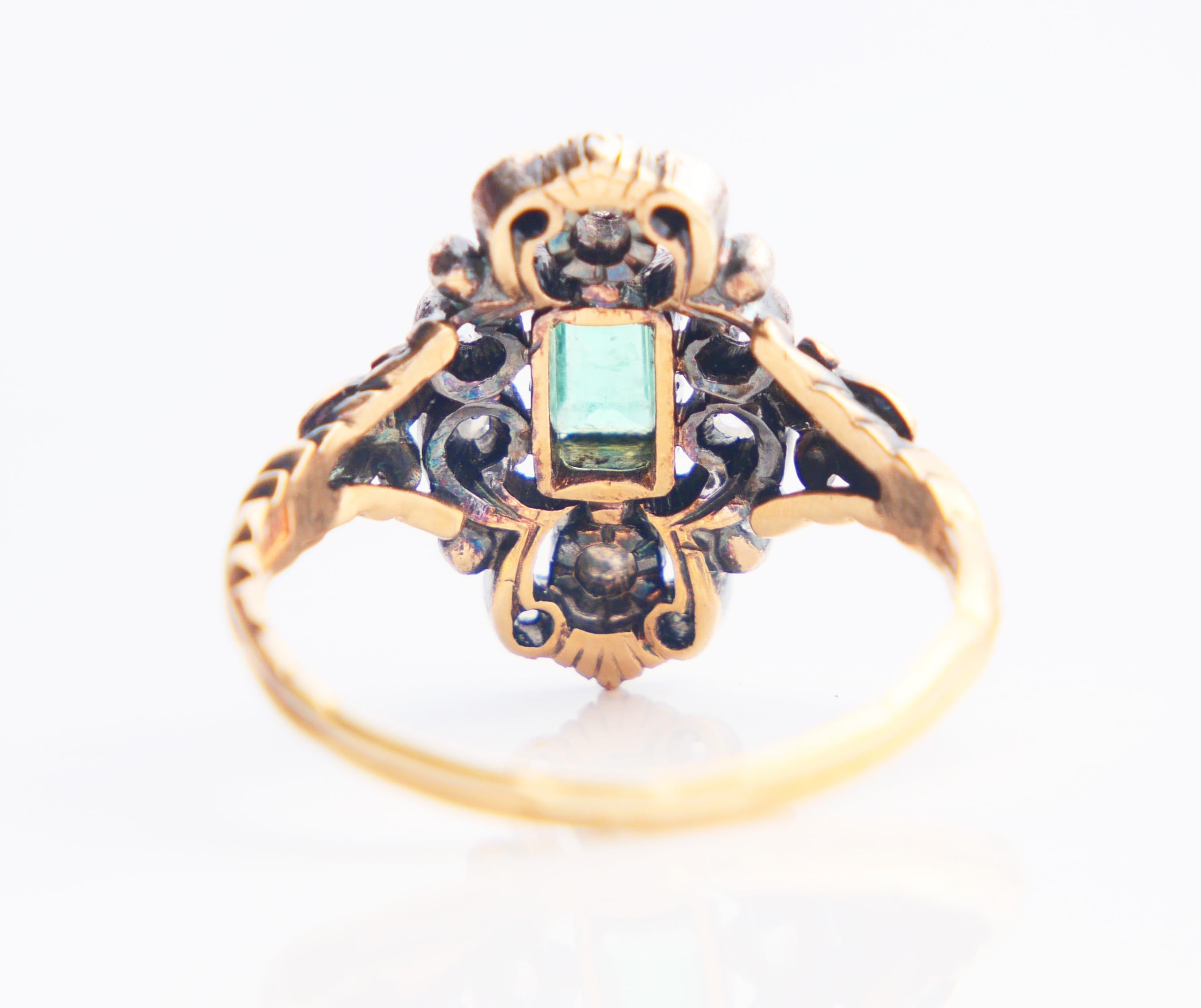 1931 Anello Nordico 0.9 ct Smeraldo 0.8 ctw Diamanti Oro 18K Argento ØUS9.75/5.3gr in vendita 5