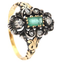 1931 Nordic Ring 0.9 ct Emerald 0.8 ctw Diamonds 18K Gold Silver ØUS9.75/5.3gr