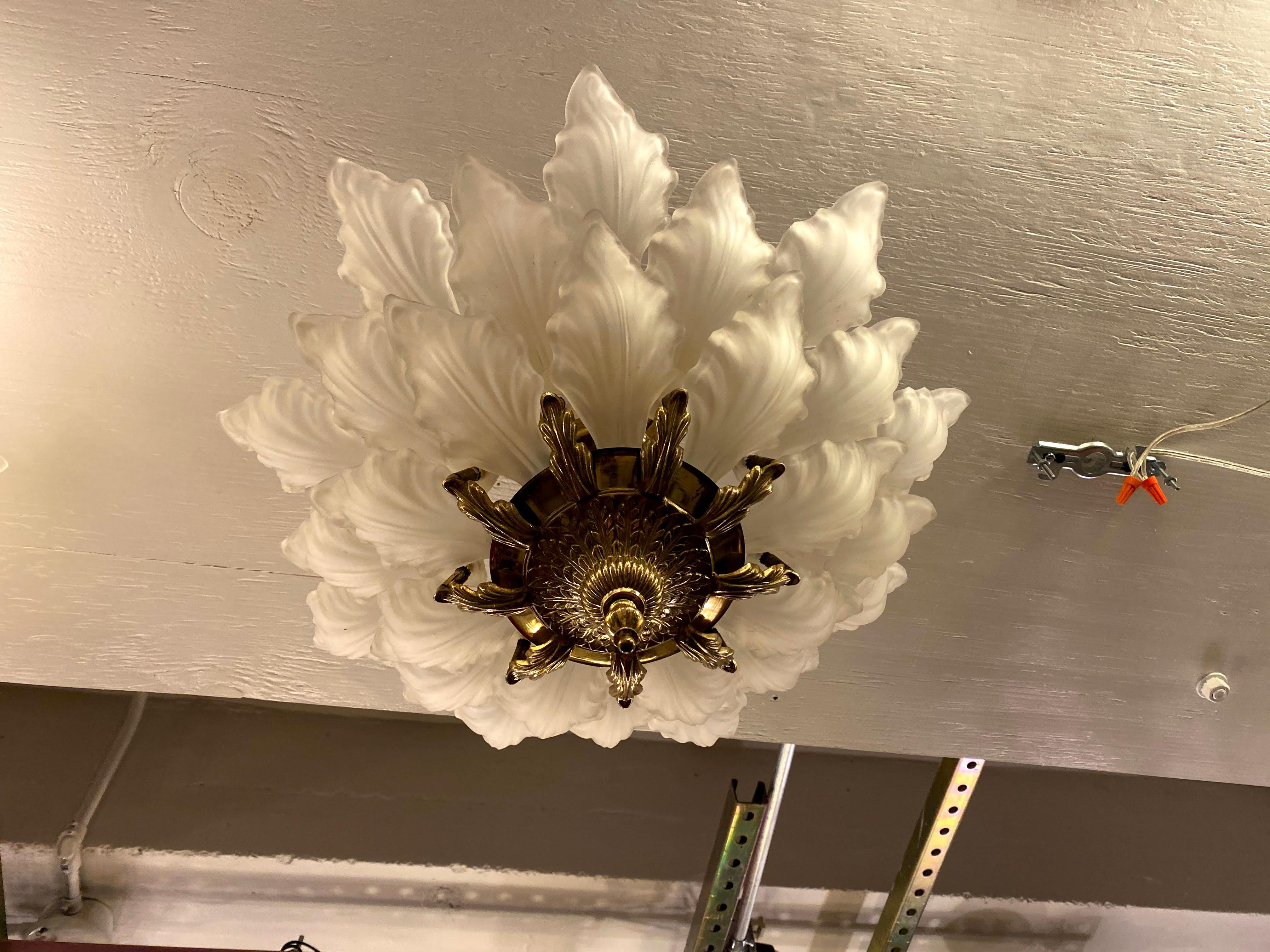 Mid-20th Century 1931 NYC Waldorf Astoria Hotel Art Deco Semi Flush Mount Light, Large Scale