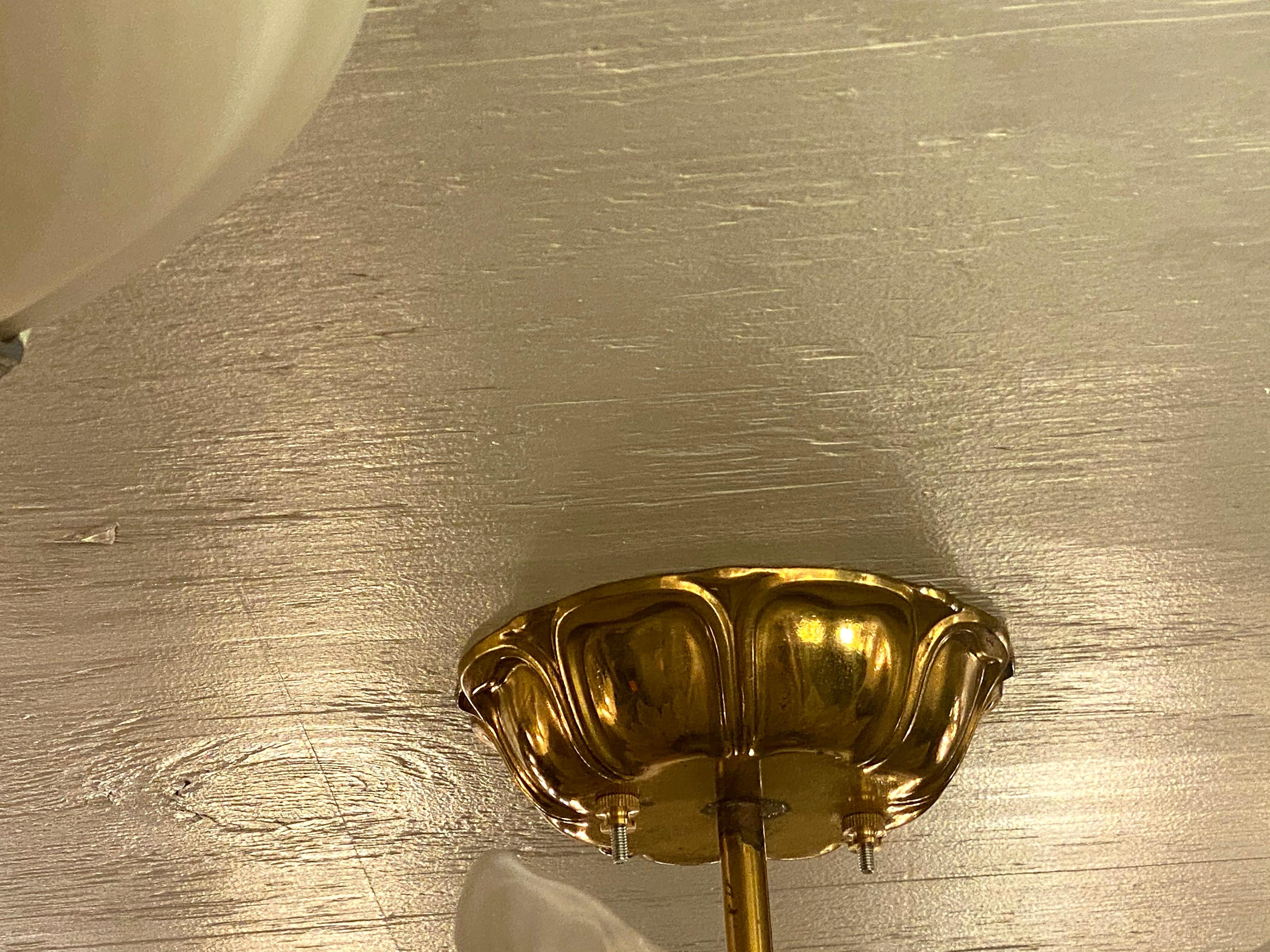 Brass 1931 NYC Waldorf Astoria Hotel Art Deco Semi Flush Mount Light, Large Scale