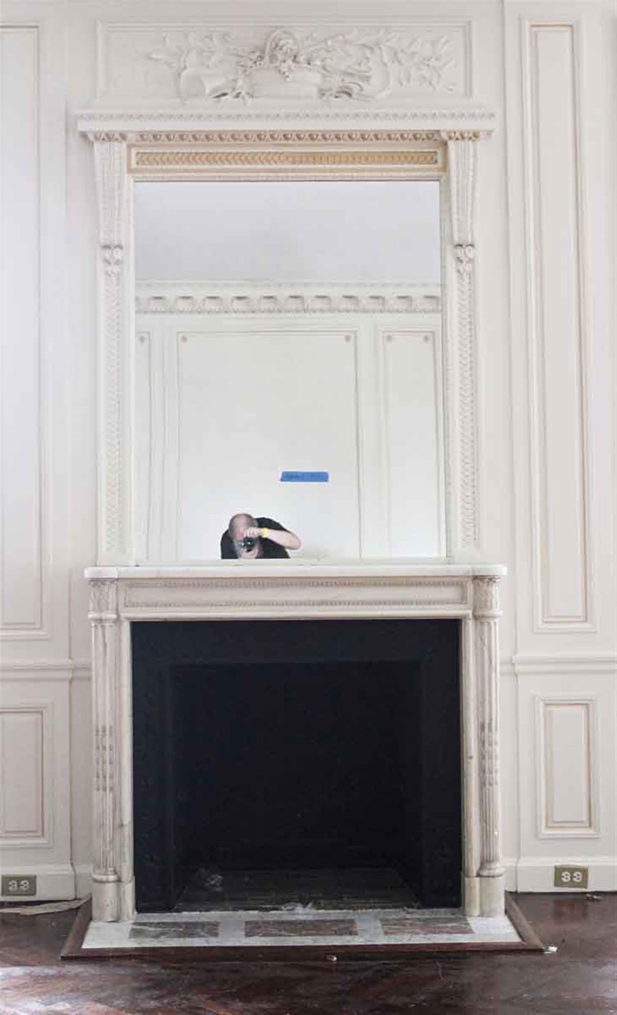 1931 NYC Waldorf Astoria Hotel Carved White Wooden Overmantel Mirror 2