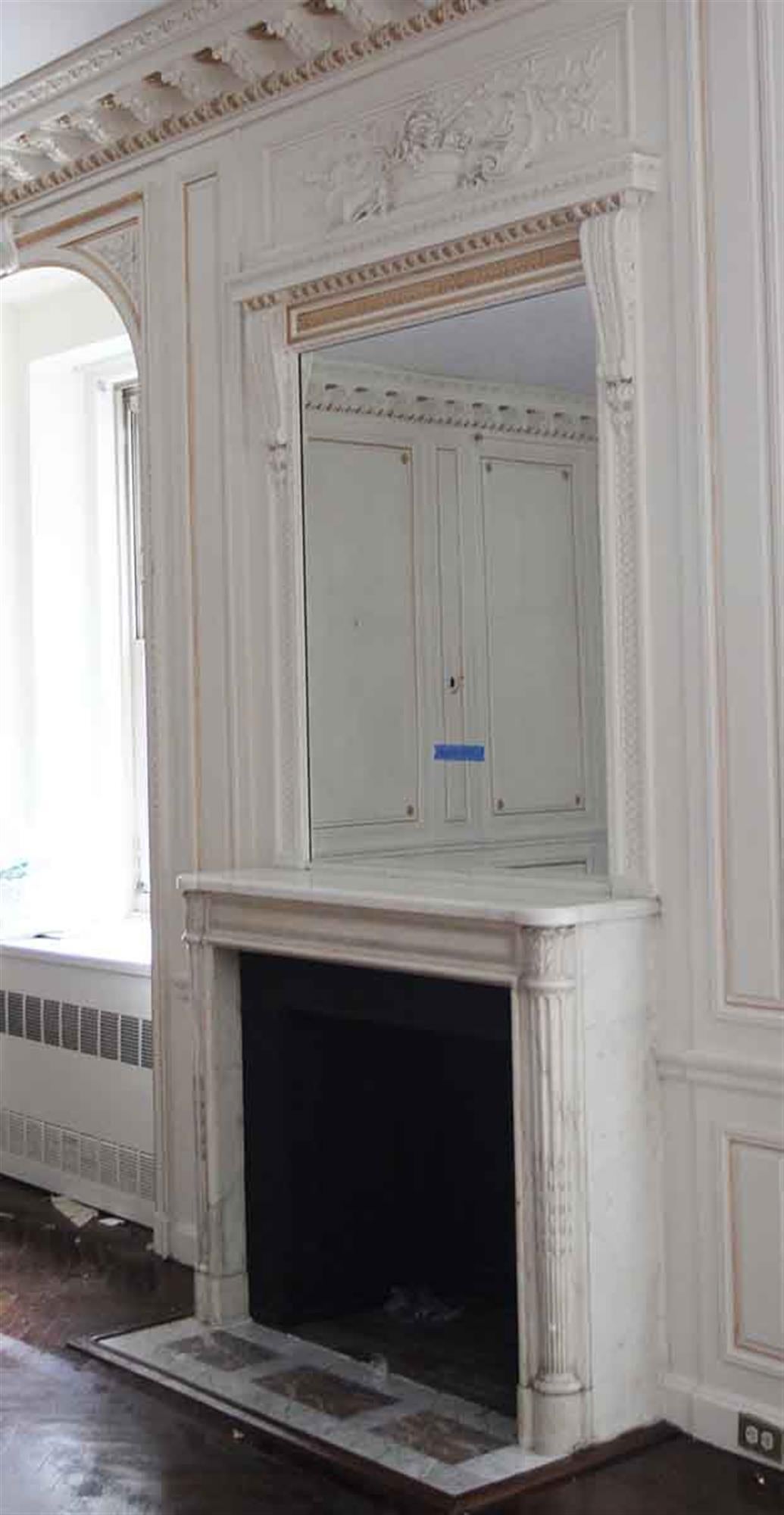1931 NYC Waldorf Astoria Hotel Carved White Wooden Overmantel Mirror 3