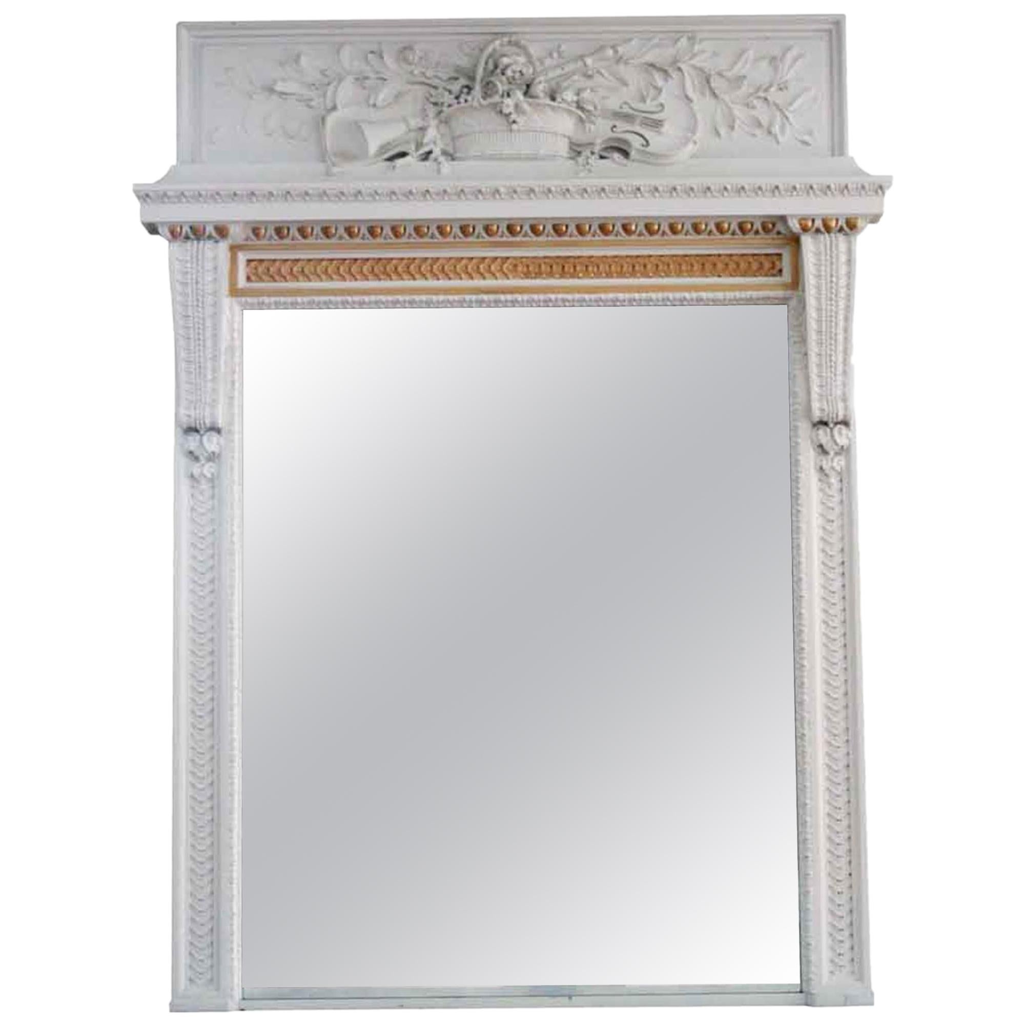 1931 NYC Waldorf Astoria Hotel Carved White Wooden Overmantel Mirror