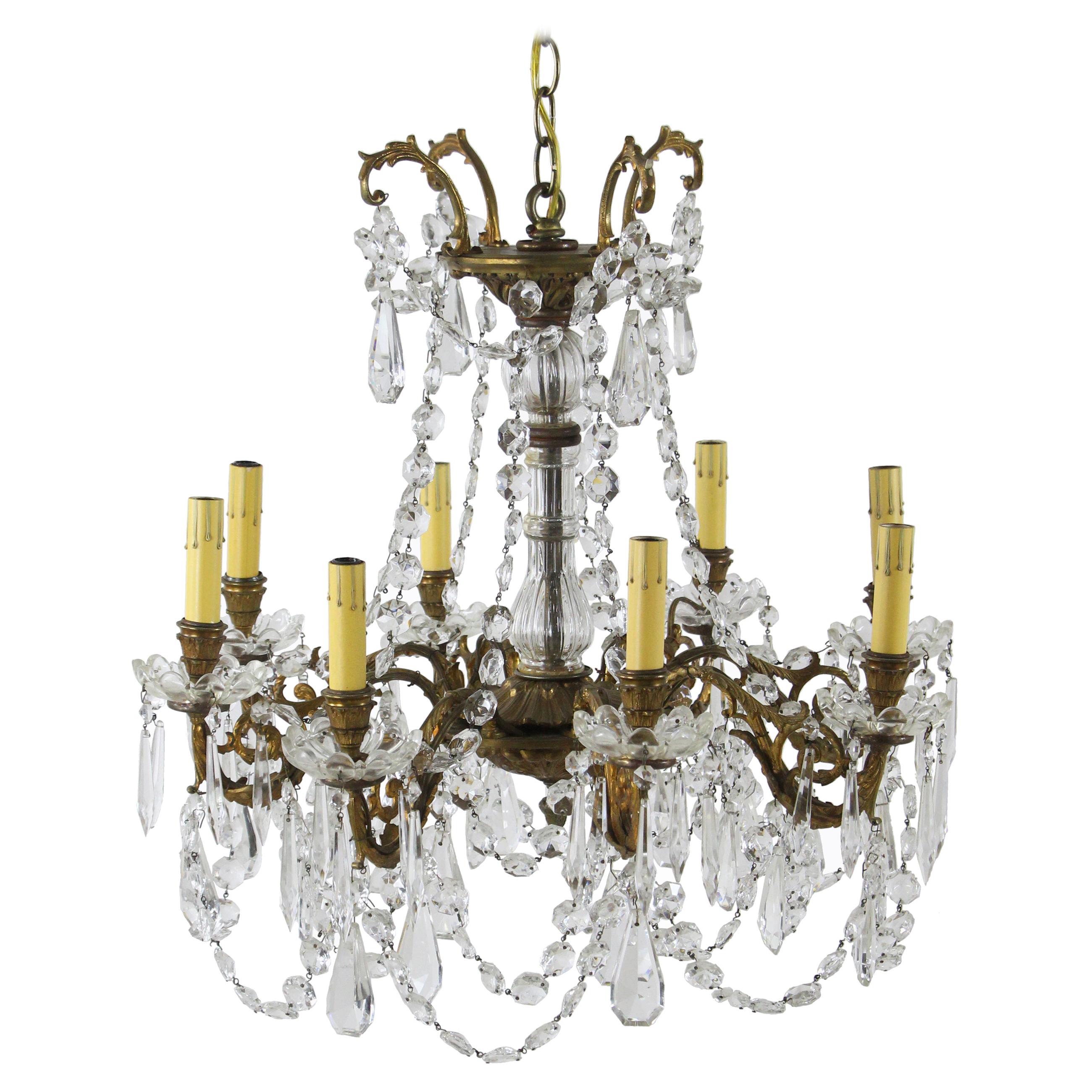 20th C. NYC Waldorf Astoria Hotel Chandelier Bronze &Crystal with 8