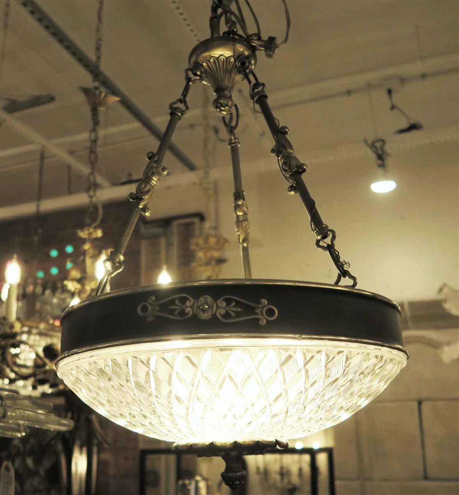 1931 NYC Waldorf Astoria Hotel Empire Cut Glass Pendant Light Chandelier 1