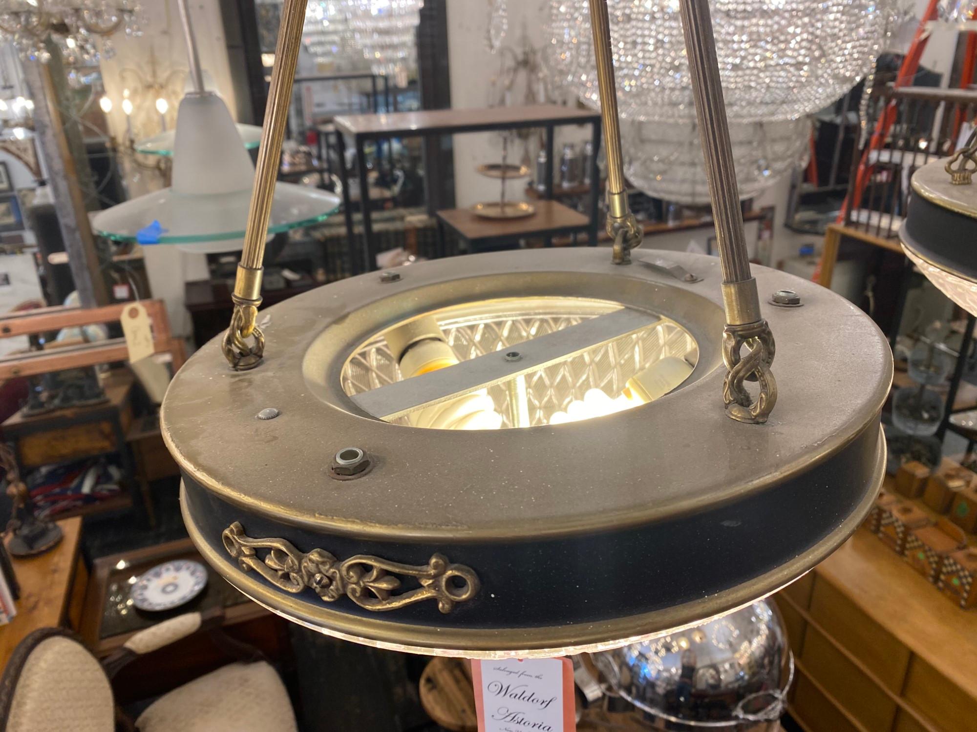 Bronze 1931 NYC Waldorf Astoria Hotel Empire Style Hanging Dish Chandelier Pendant