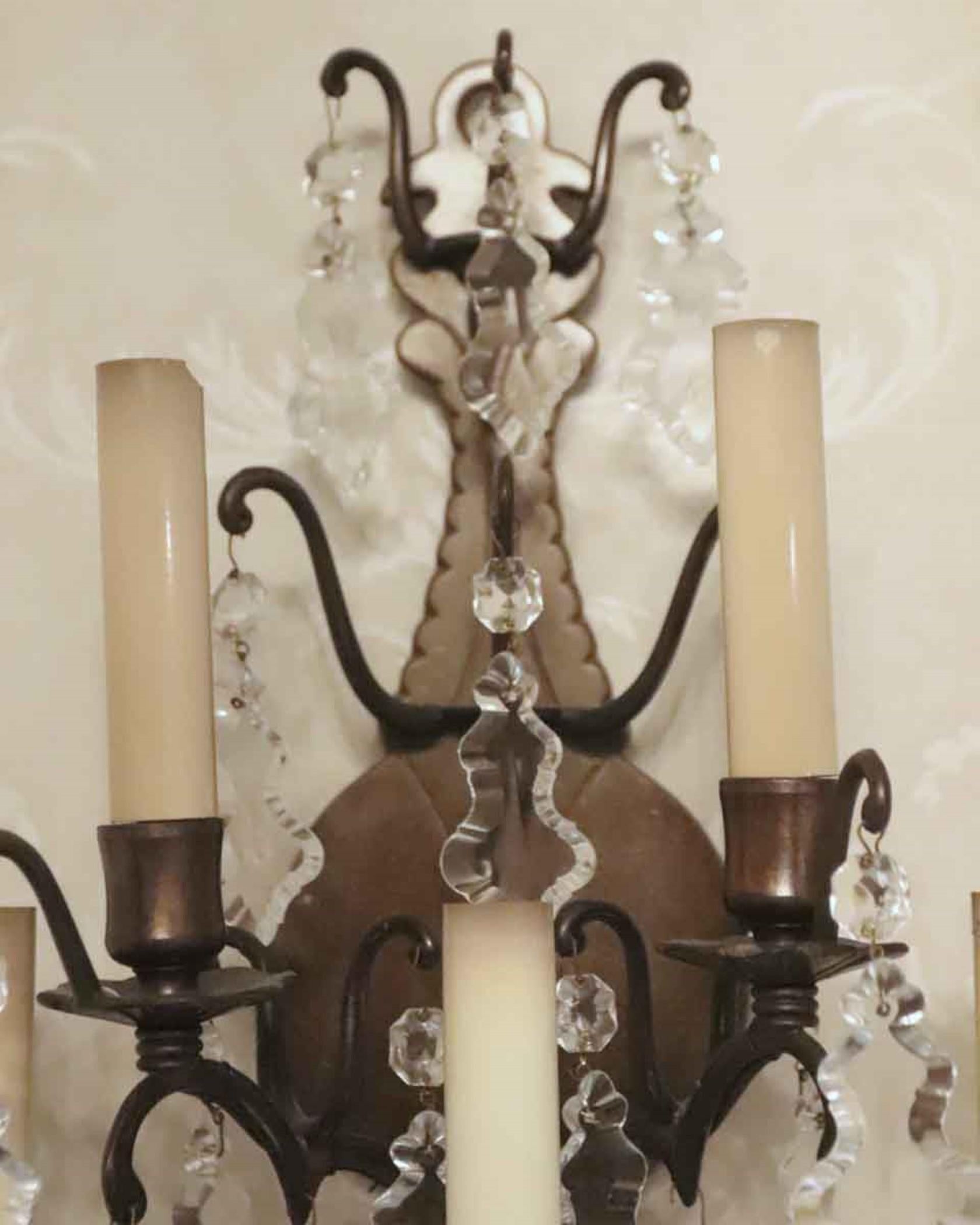 Bronze NYC Waldorf Astoria Hotel French Crystal Sconce from Louis XVI Suite For Sale