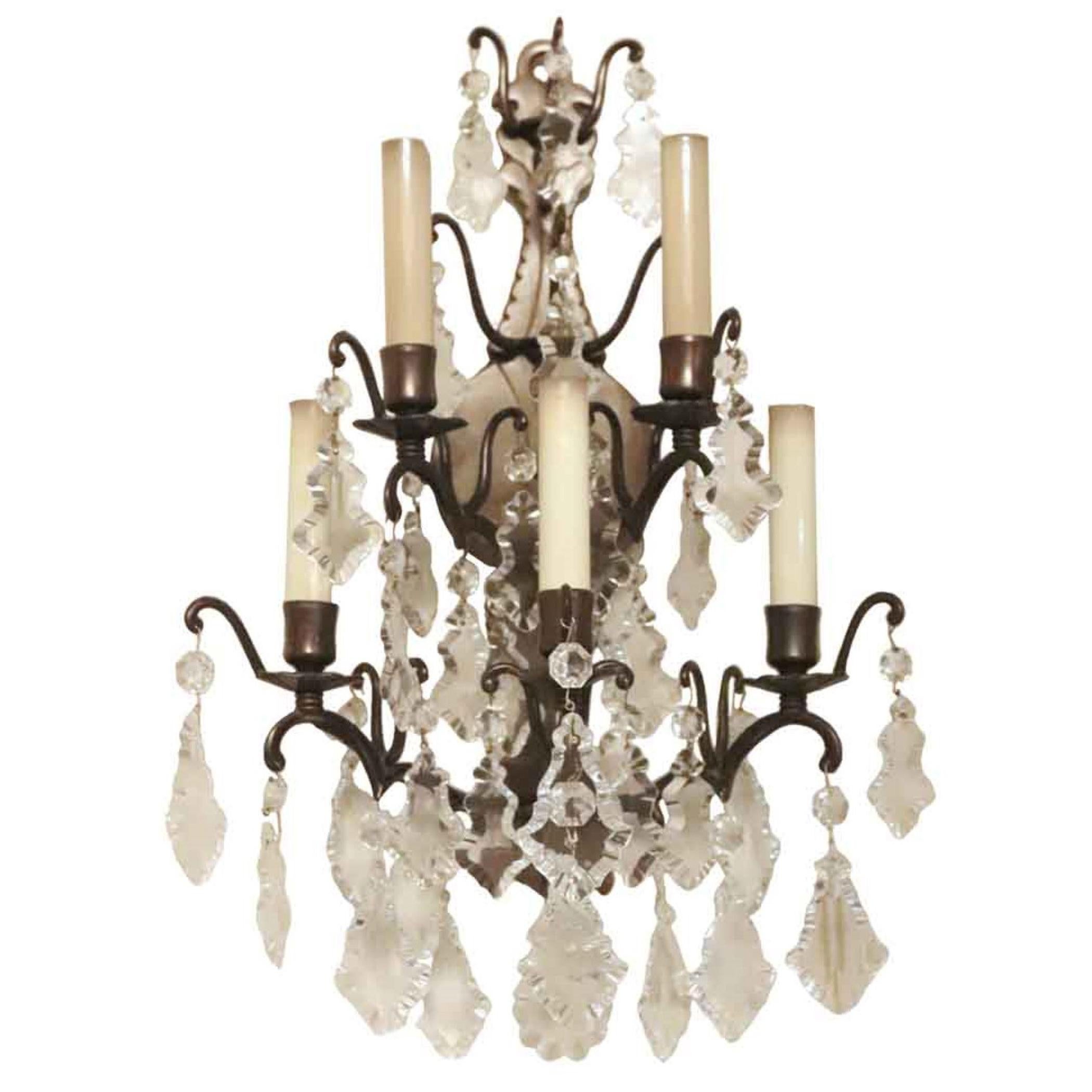 NYC Waldorf Astoria Hotel French Crystal Sconce from Louis XVI Suite For Sale
